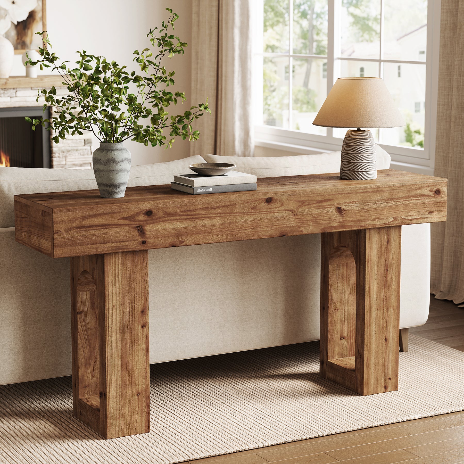 63" Solid Wood Console Table for Entryway, Farmhouse Sofa Table Behind Couch for Living Room
