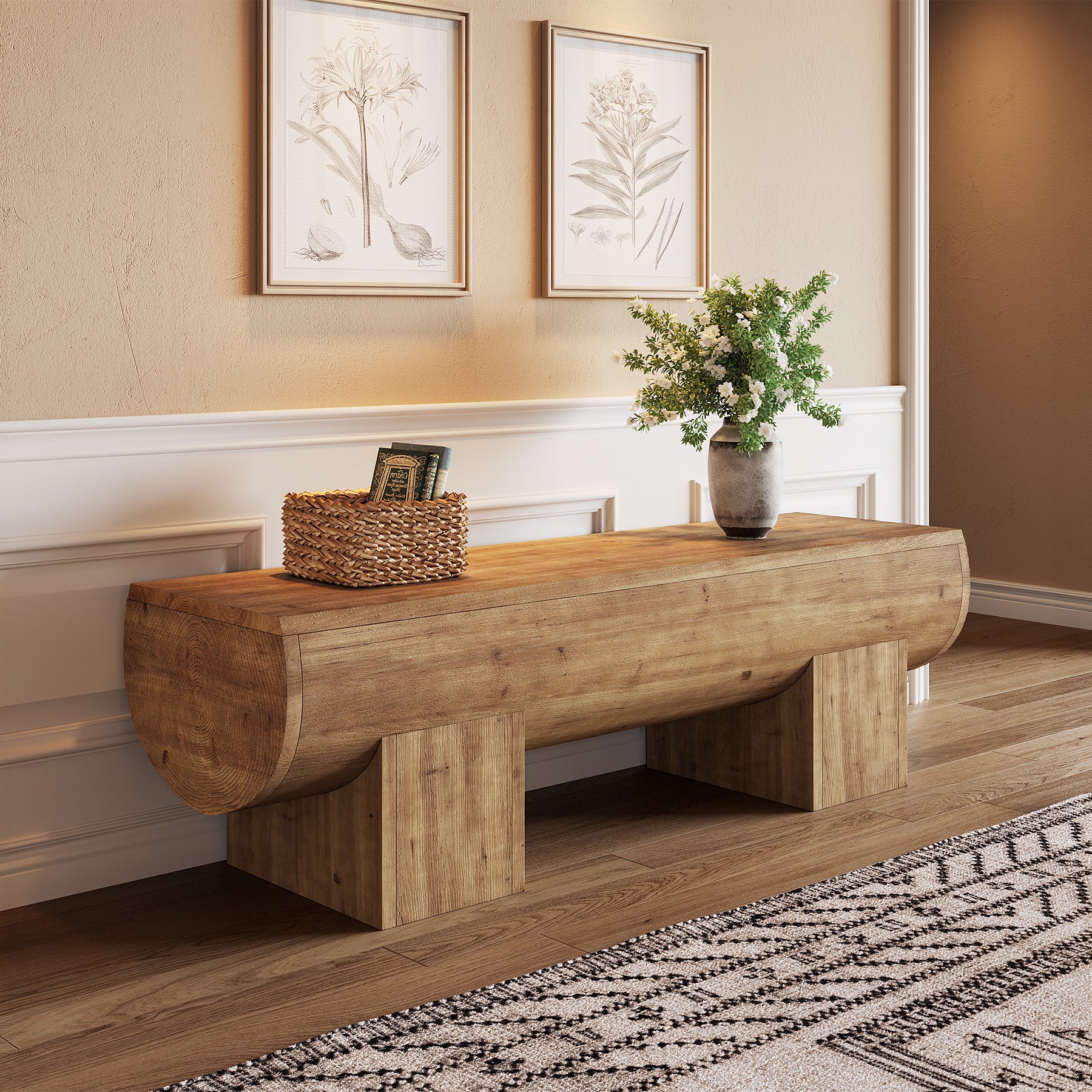 47" Solid Wood Entryway Bench, Farmhouse Indoor Entry Bench Seat