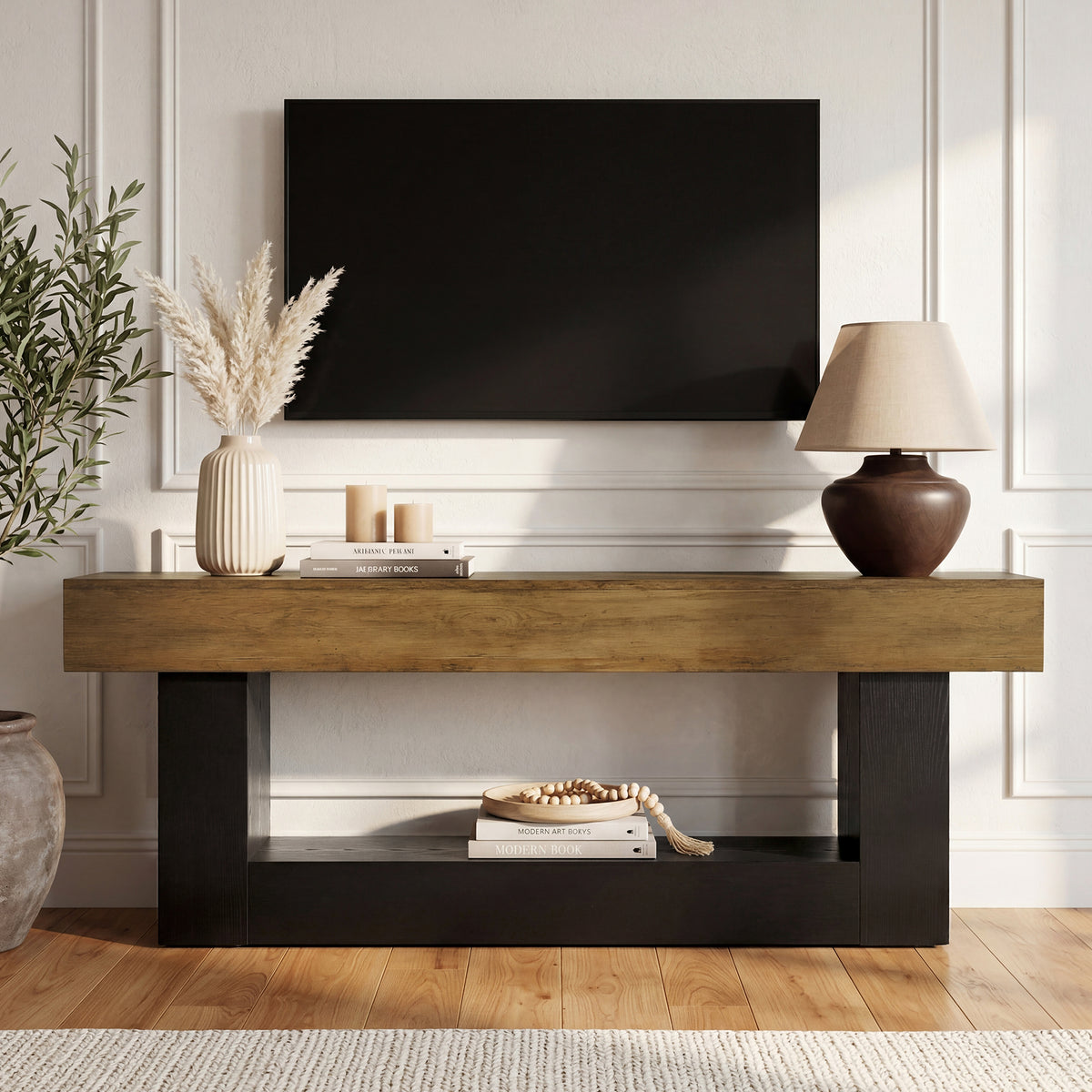 Tribesigns 63 Inch TV Stand for 55-70 Inch TVs, Modern Media Console with U-Shaped Base and Open Storage