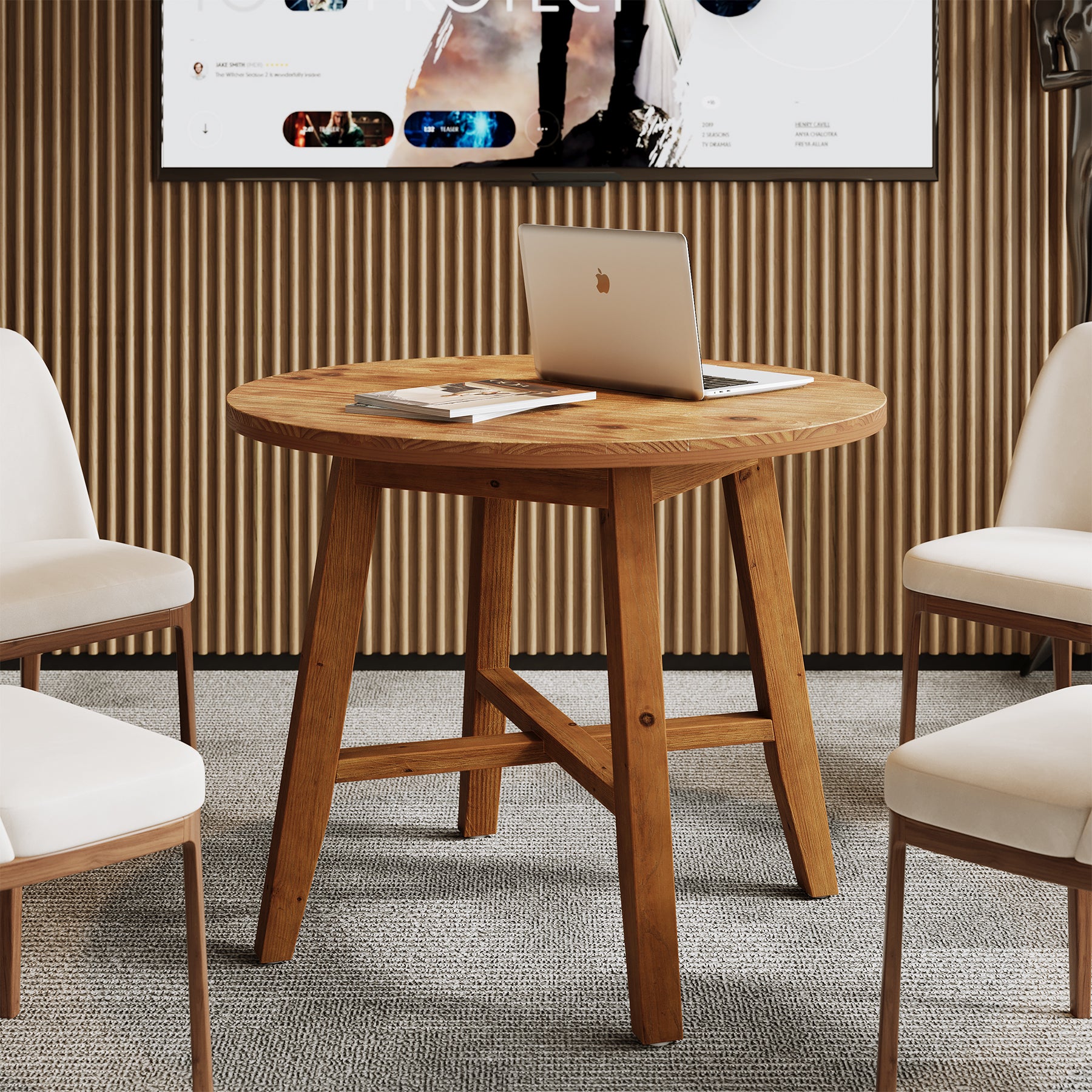 31.5" Solid Wood Round Conference Table for 2–4, Small Space Office Meeting Table