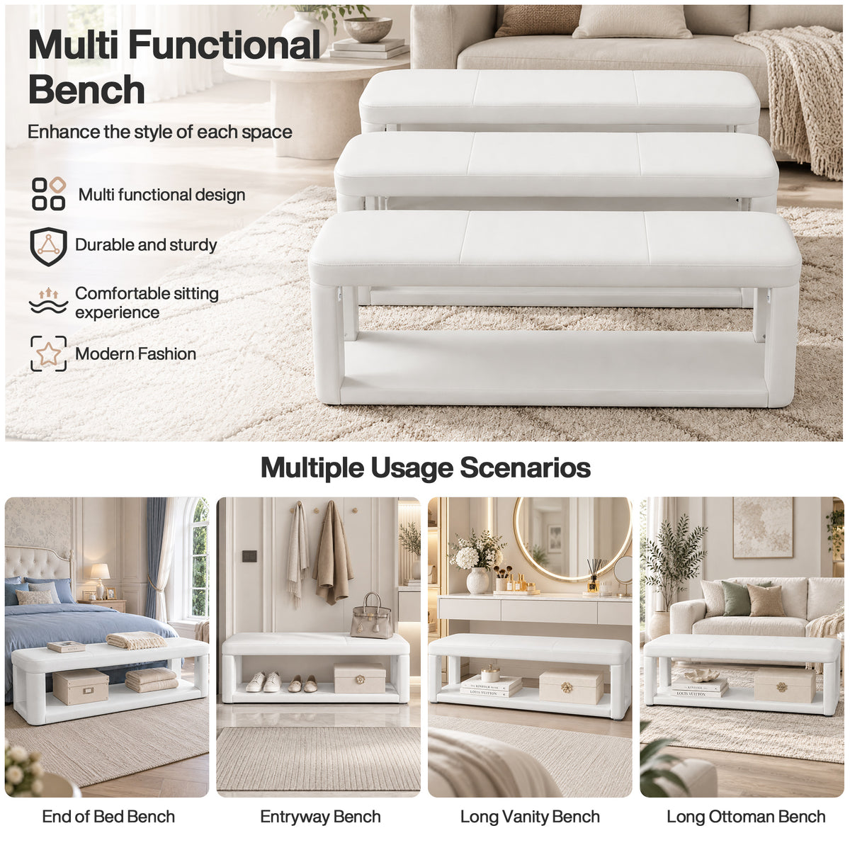 Tribesigns 55.12-Inch Upholstered Storage Bench, Padded End of Bed Bench for Bedroom and Entryway