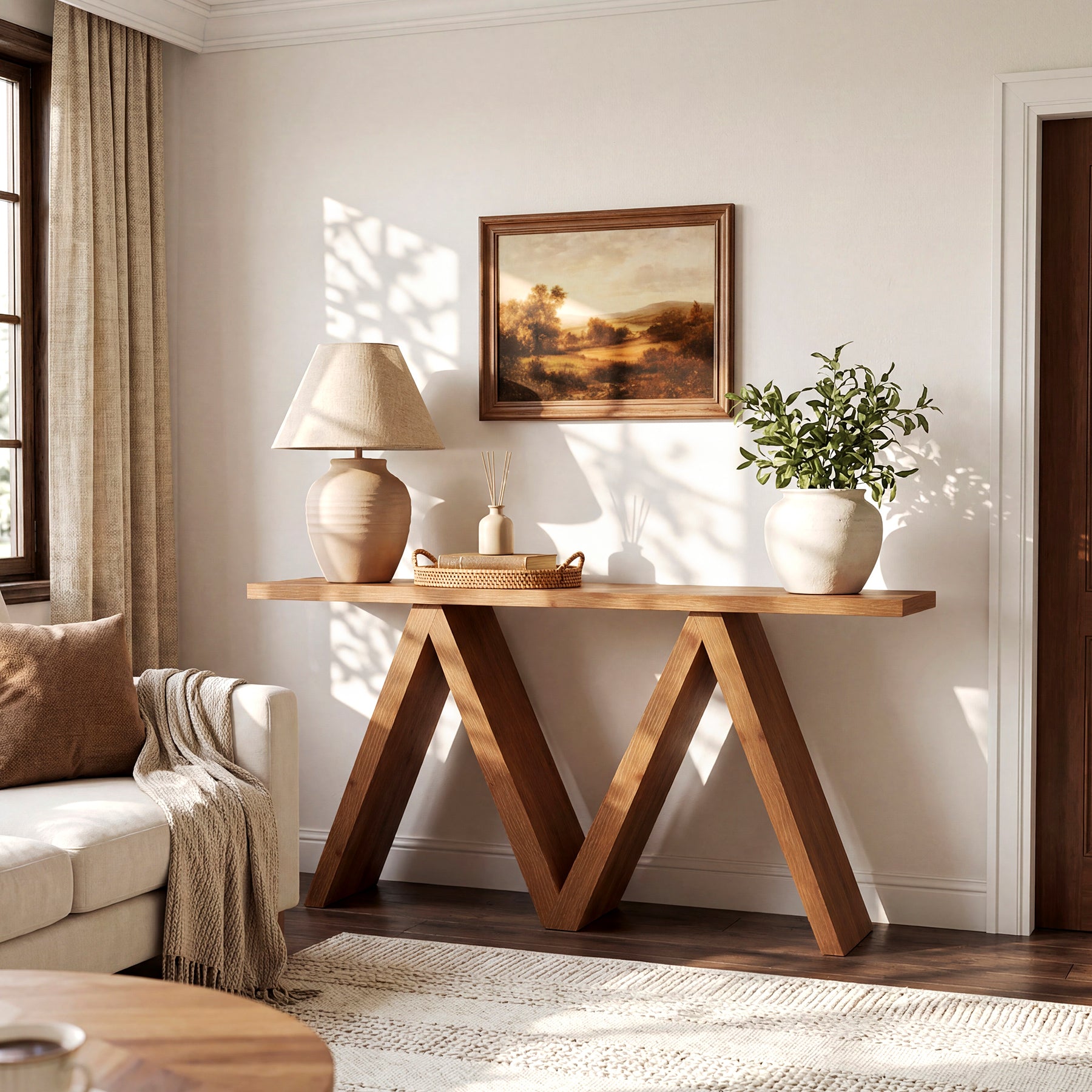 Tribesigns 63-Inch Solid Wood Console Table, Farmhouse Entryway Sofa Table with M-Shaped Base for Living Room and Hallway
