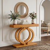43.3-Inch Solid Wood Console Table with Double-Circle Base, Narrow Entryway Accent Table for Hallway 3