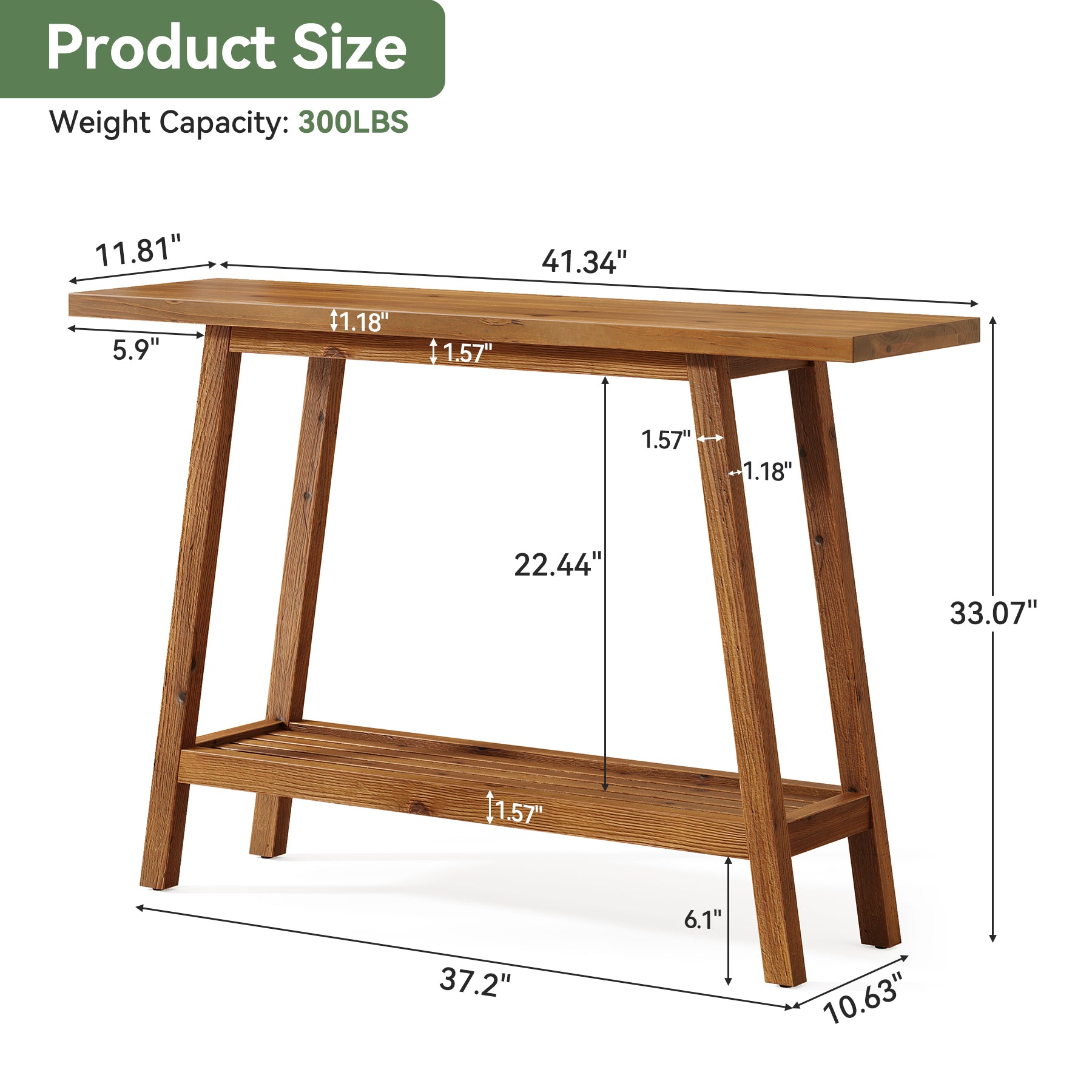 Tribesigns 41.3" Solid Wood Console Table, 2-Tier Entryway Table for Hallway
