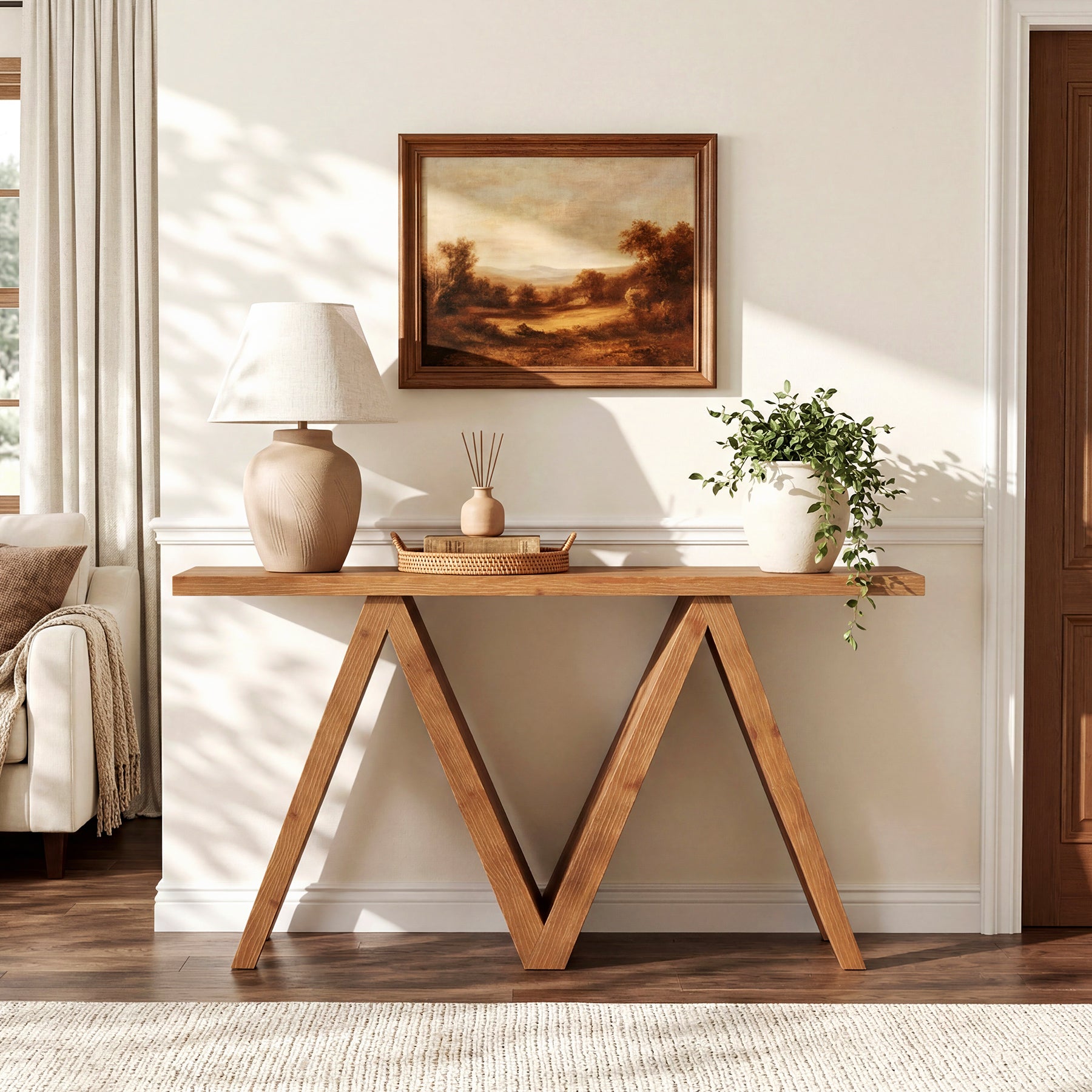 Tribesigns 63-Inch Solid Wood Console Table, Farmhouse Entryway Sofa Table with M-Shaped Base for Living Room and Hallway