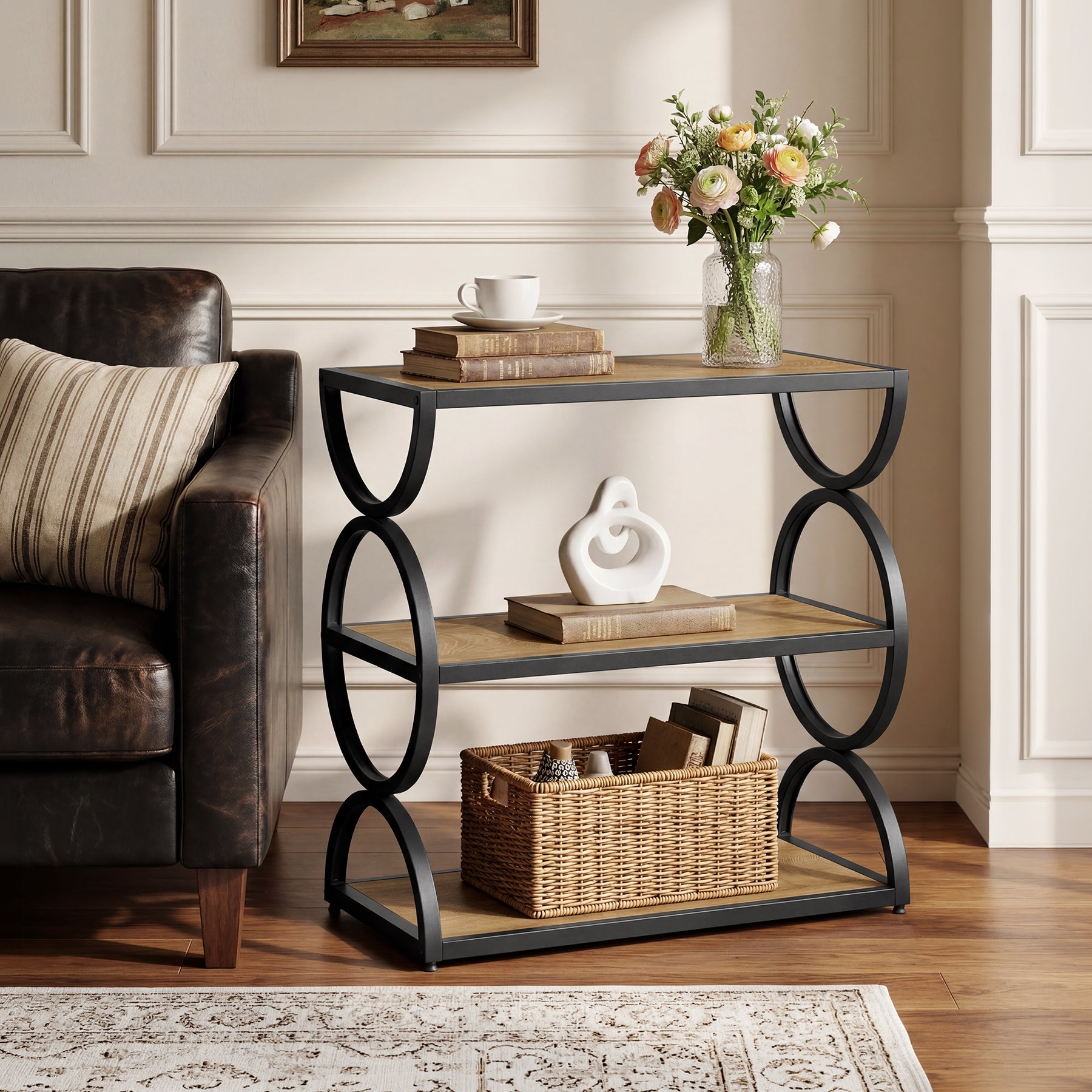 Tribesigns 23.6-Inch 3-Tier End Table with Circular Side Frame, Narrow Industrial Side Table with Storage Shelves for Living Room