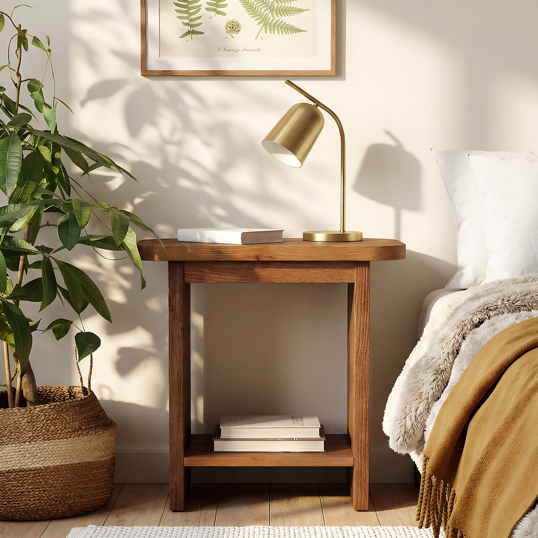 Tribesigns 23.6-Inch Solid Wood Side Table with H-Shaped Frame and 2-Tier Storage Shelf, Farmhouse Narrow End Table for Living Room