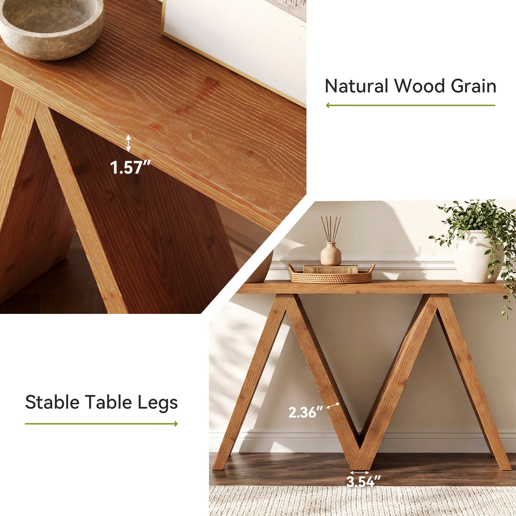 Tribesigns 63-Inch Solid Wood Console Table, Farmhouse Entryway Sofa Table with M-Shaped Base for Living Room and Hallway