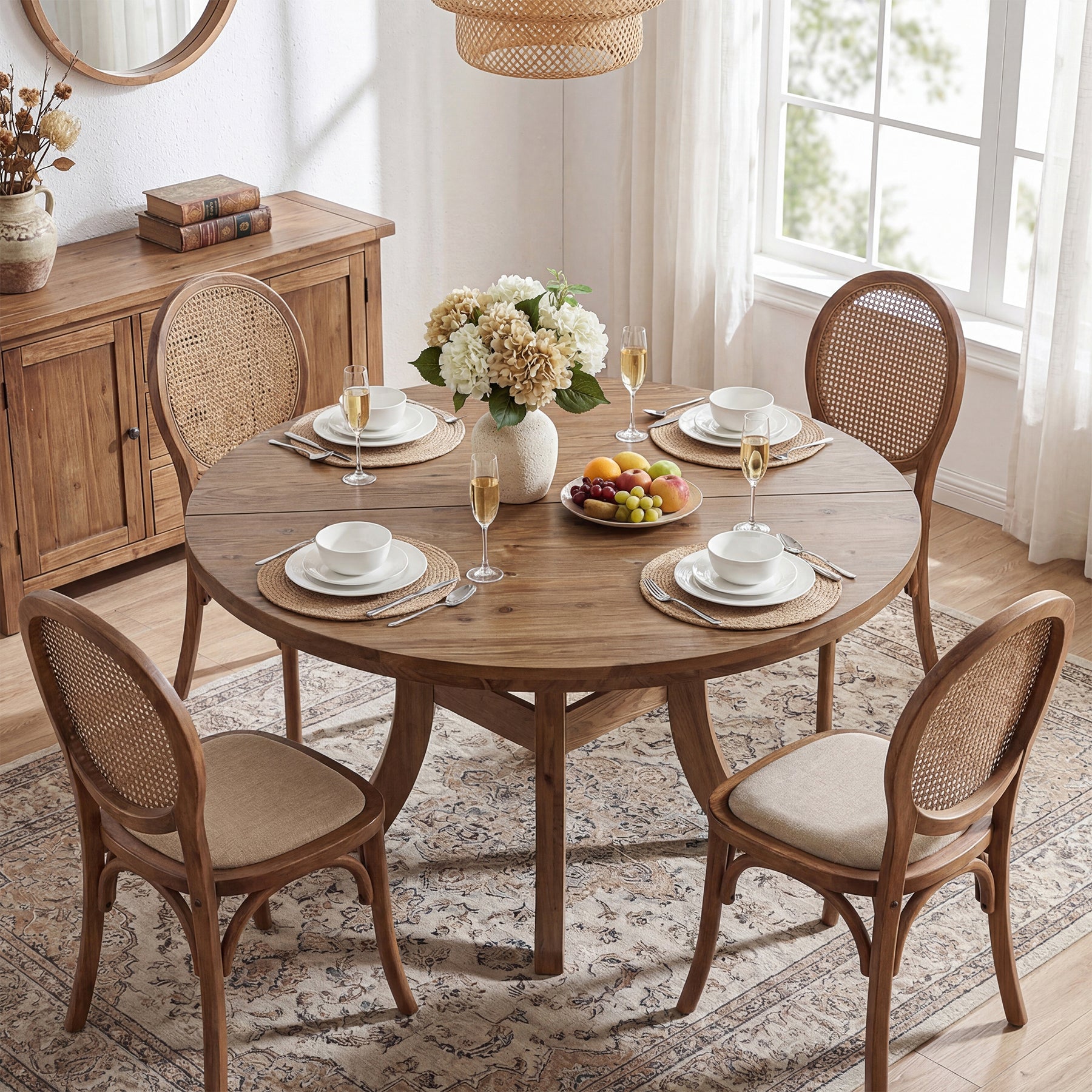 Tribesigns 47" Round Dining Table, Solid Wood Farmhouse Kitchen Table for 4-6 with Curved Legs