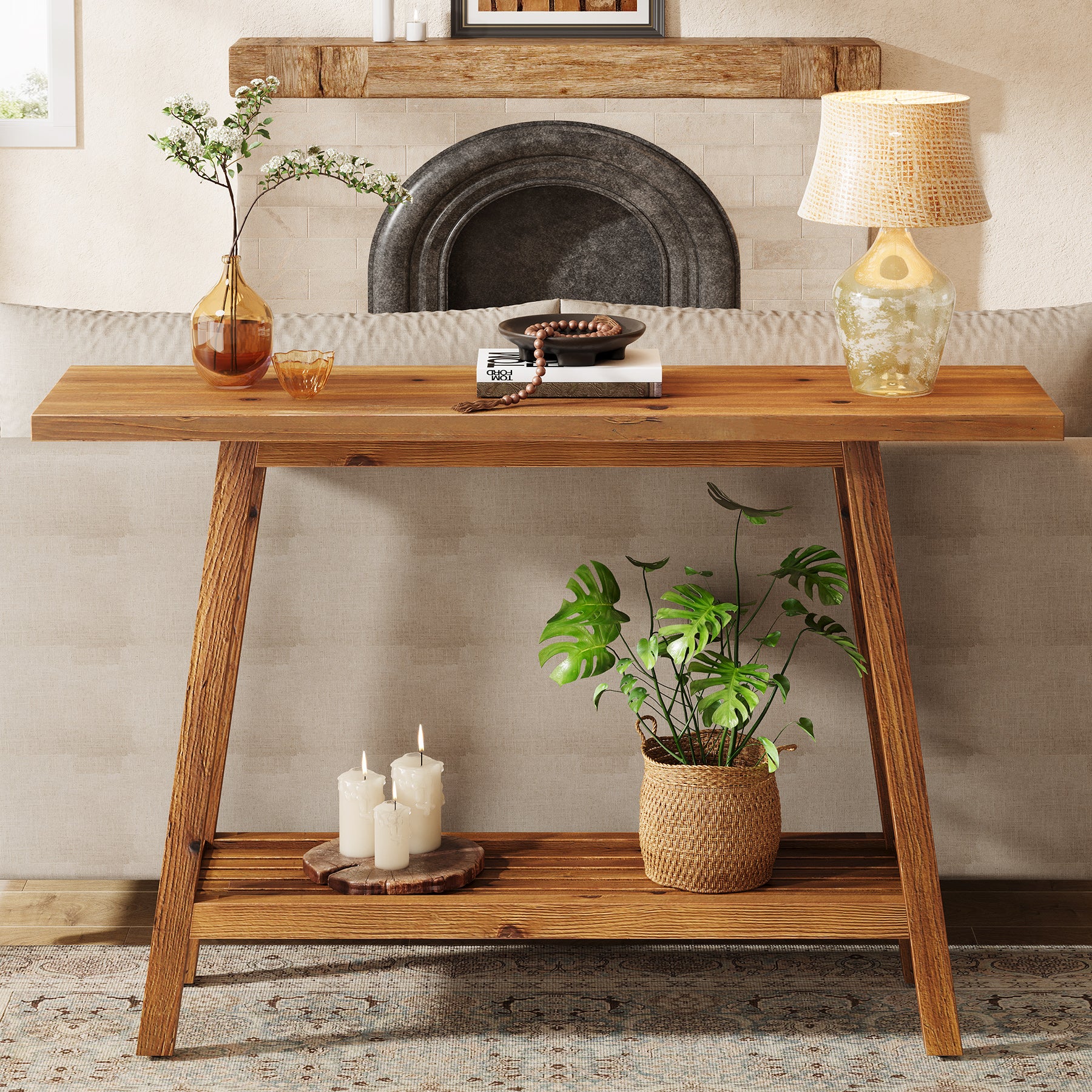 Tribesigns 41.3" Solid Wood Console Table, 2-Tier Entryway Table for Hallway