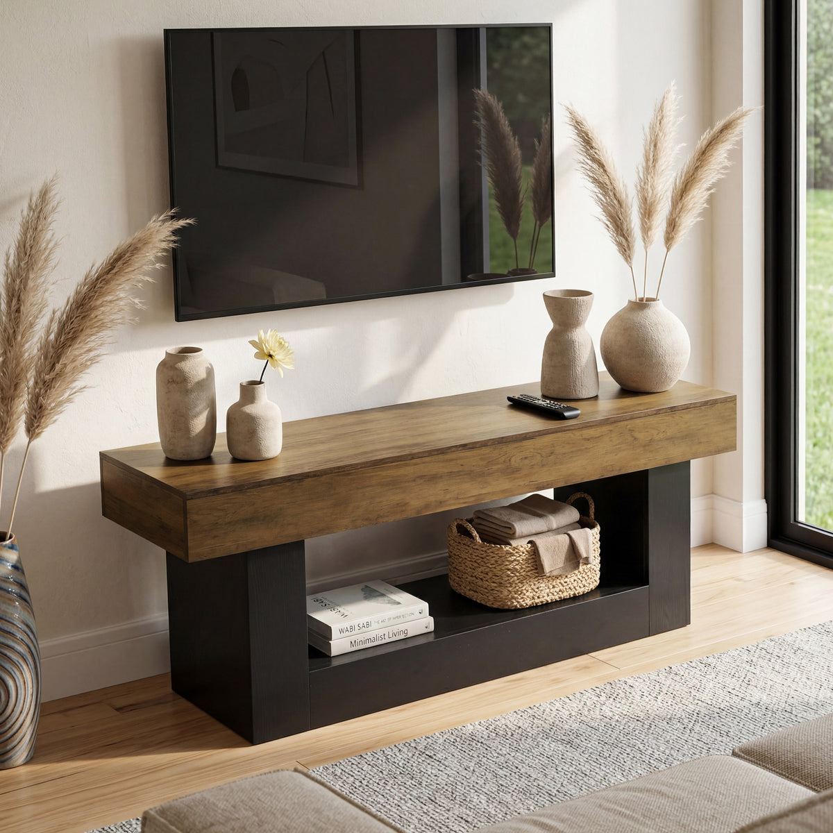 Tribesigns 63 Inch TV Stand for 55-70 Inch TVs, Modern Media Console with U-Shaped Base and Open Storage