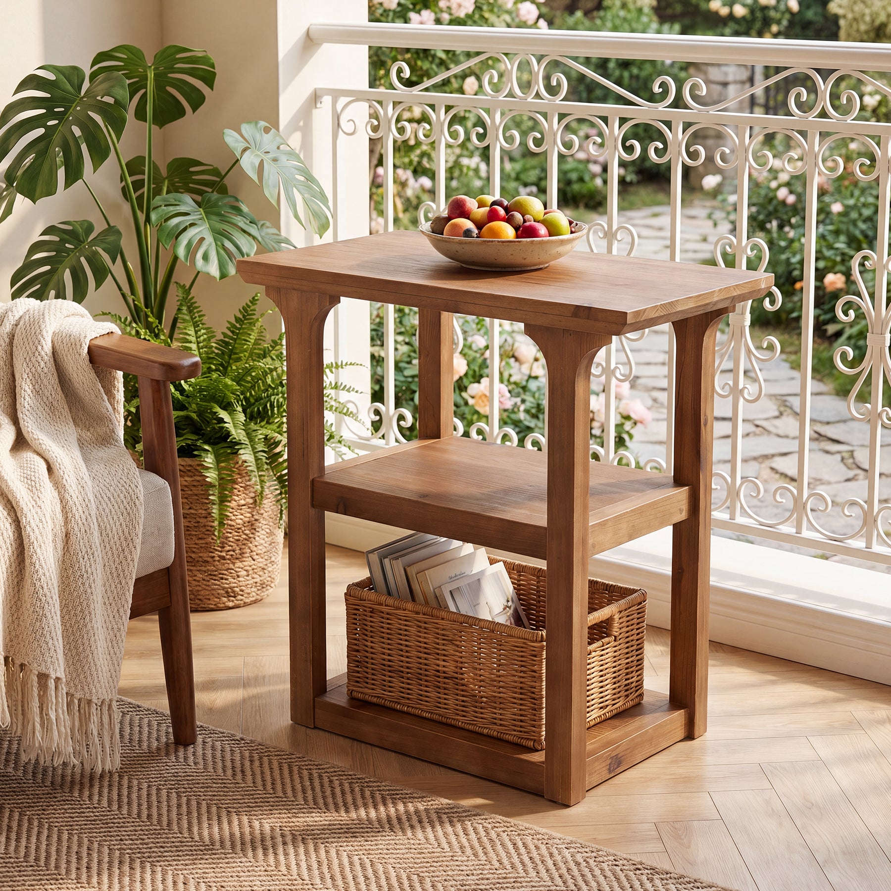 Tribesigns 23.6-Inch Solid Wood End Table with 3-Tier Storage, Farmhouse Side Table for Living Room