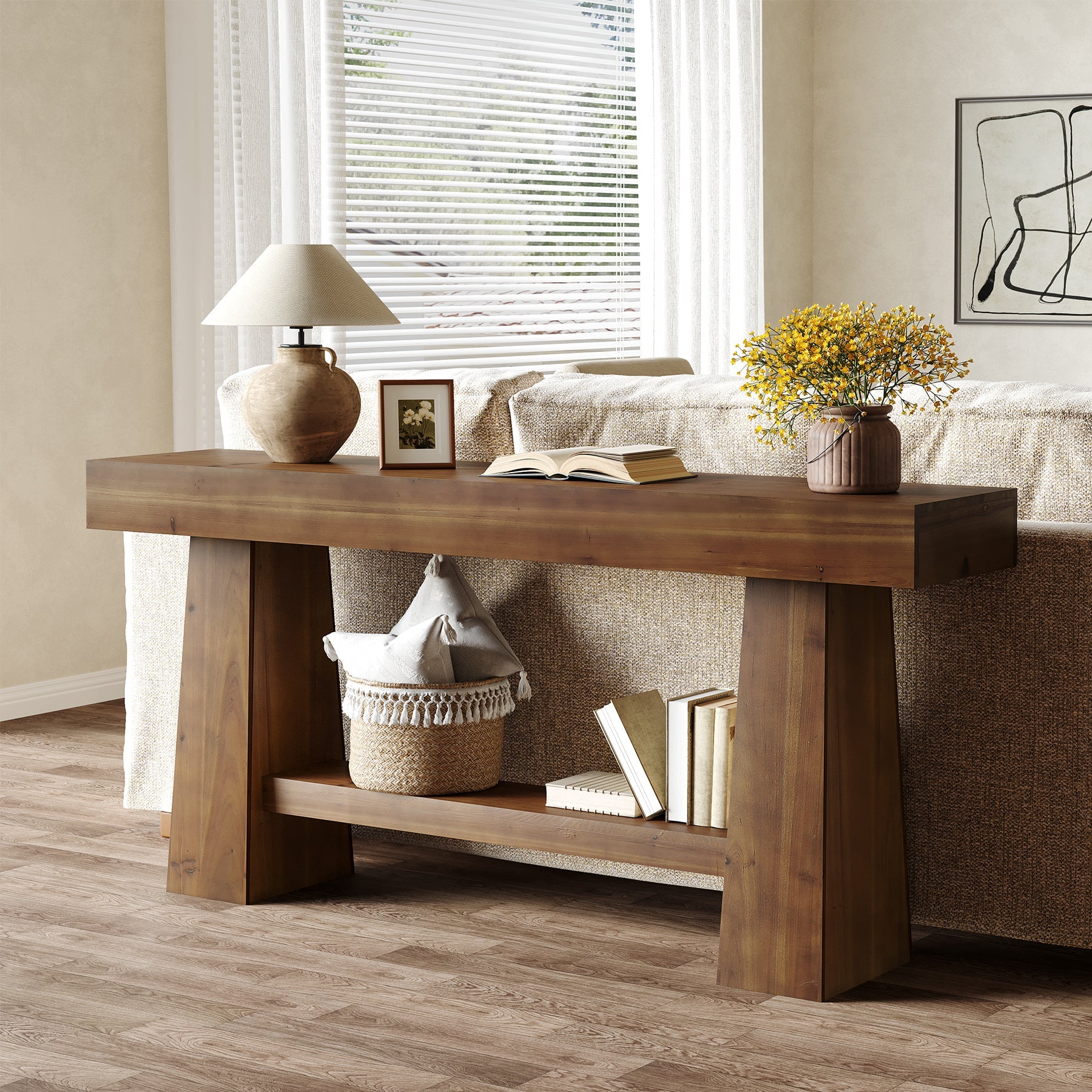 Tribesigns 63-Inch Solid Wood Console Table, Entryway Sofa Table with Storage for Behind Couch