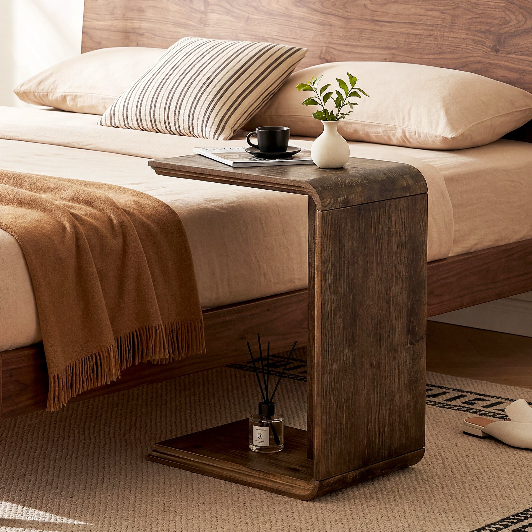 Tribesigns C-Shaped Solid Wood End Table for Small Spaces, Narrow Sofa Side Table for Living Room