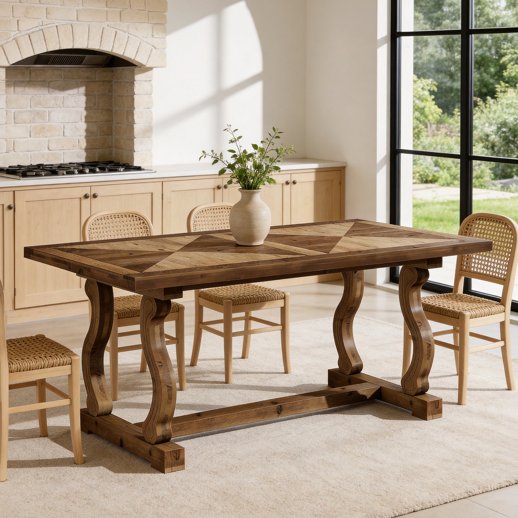 Tribesigns 63-Inch Solid Wood Dining Table with Diamond Parquetry, Farmhouse Table for Dining Room