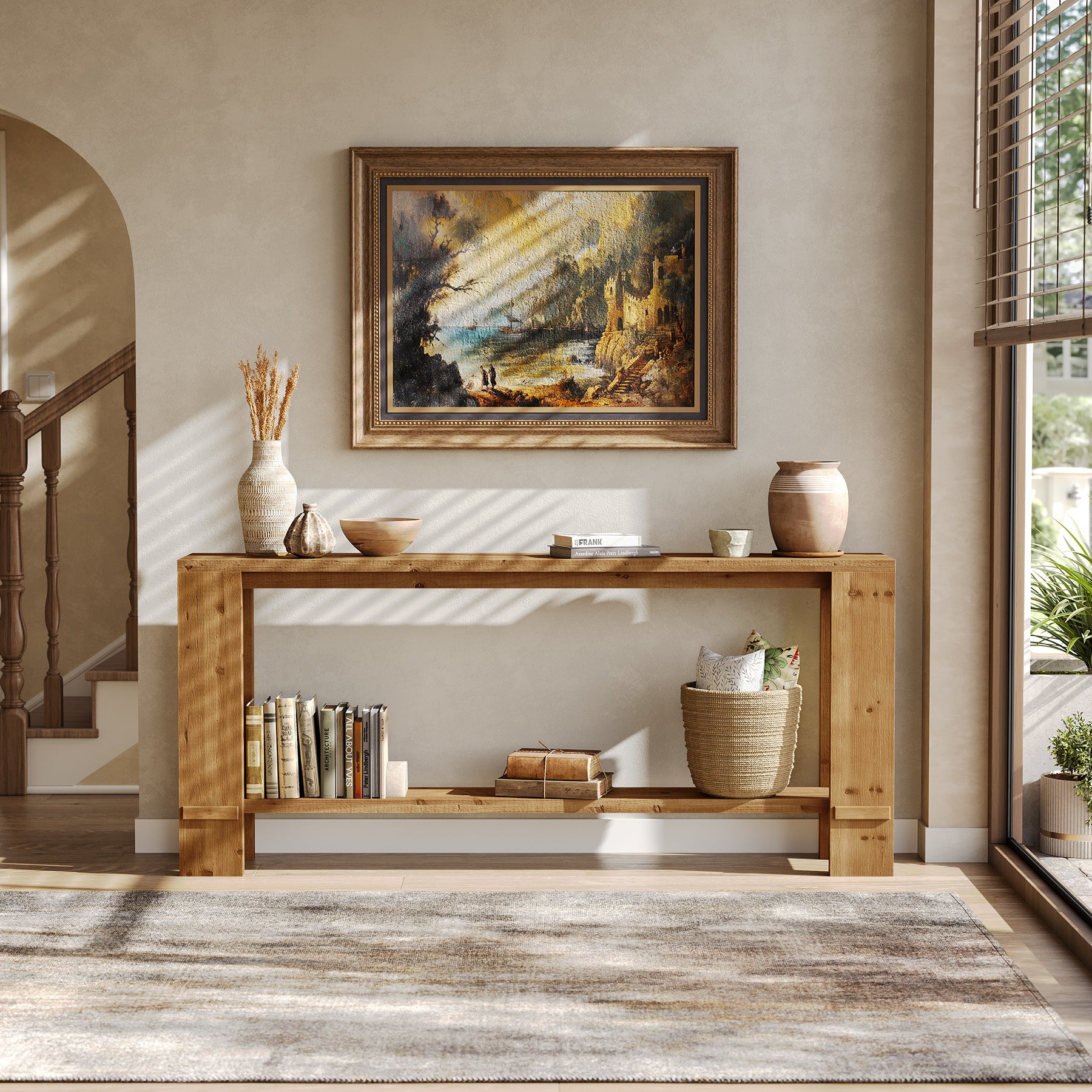 Tribesigns 70.9-Inch Solid Wood Console Table, 2-Tier Hallway Table