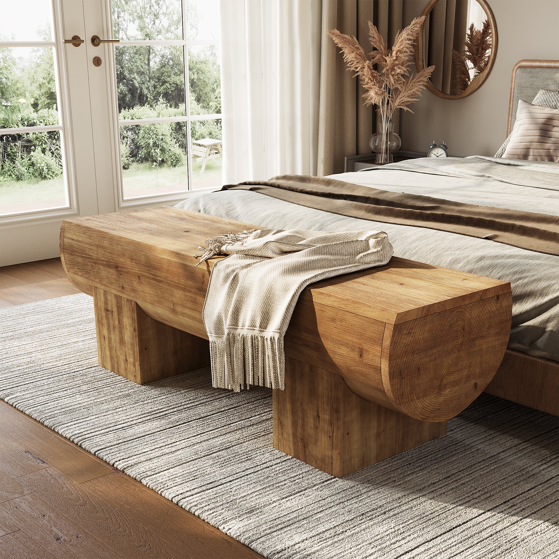 47" Solid Wood Entryway Bench, Farmhouse Indoor Entry Bench Seat