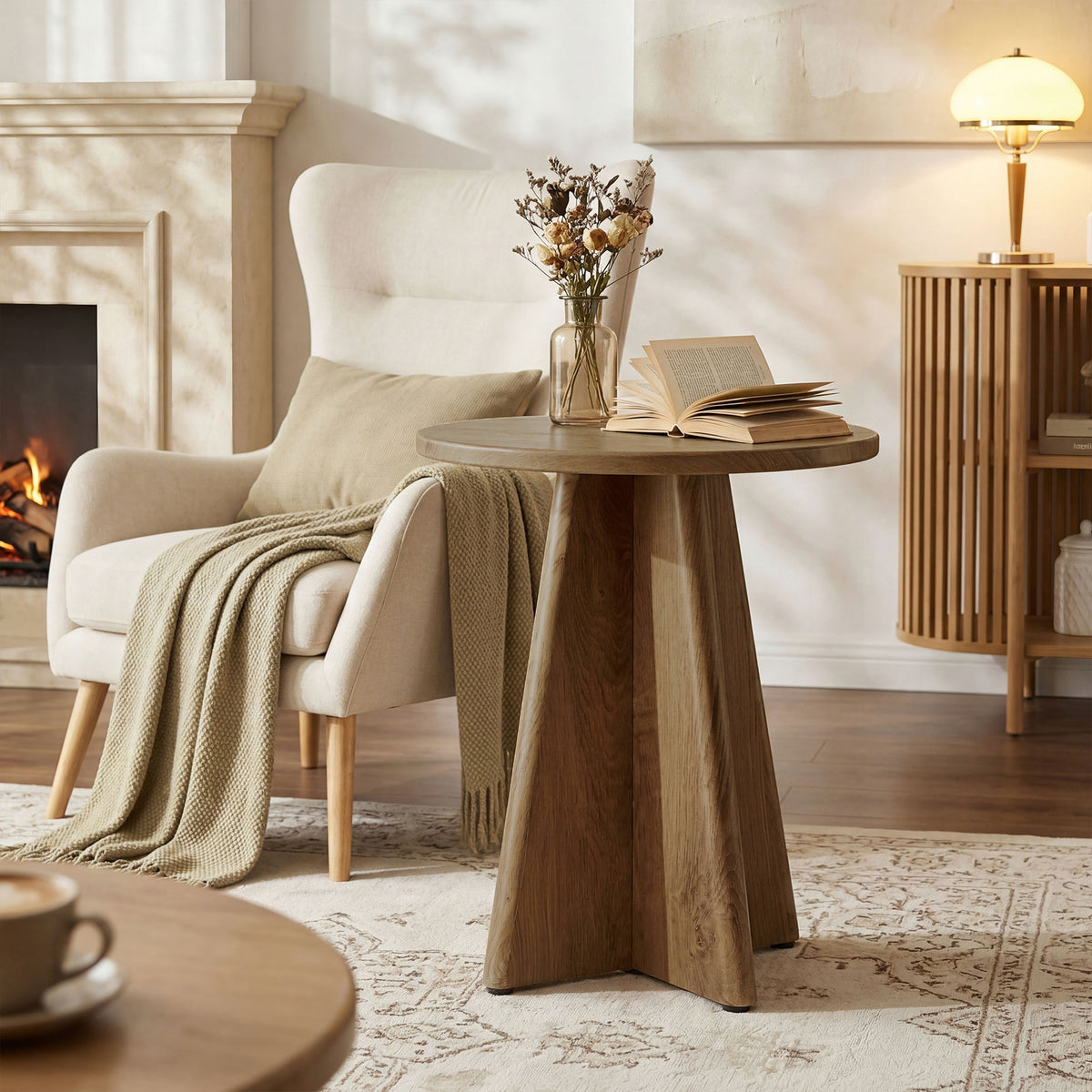 Tribesigns 19.69 Inch Round Side Table with Sculptural Cross Base, Modern Sofa Table for Living Room