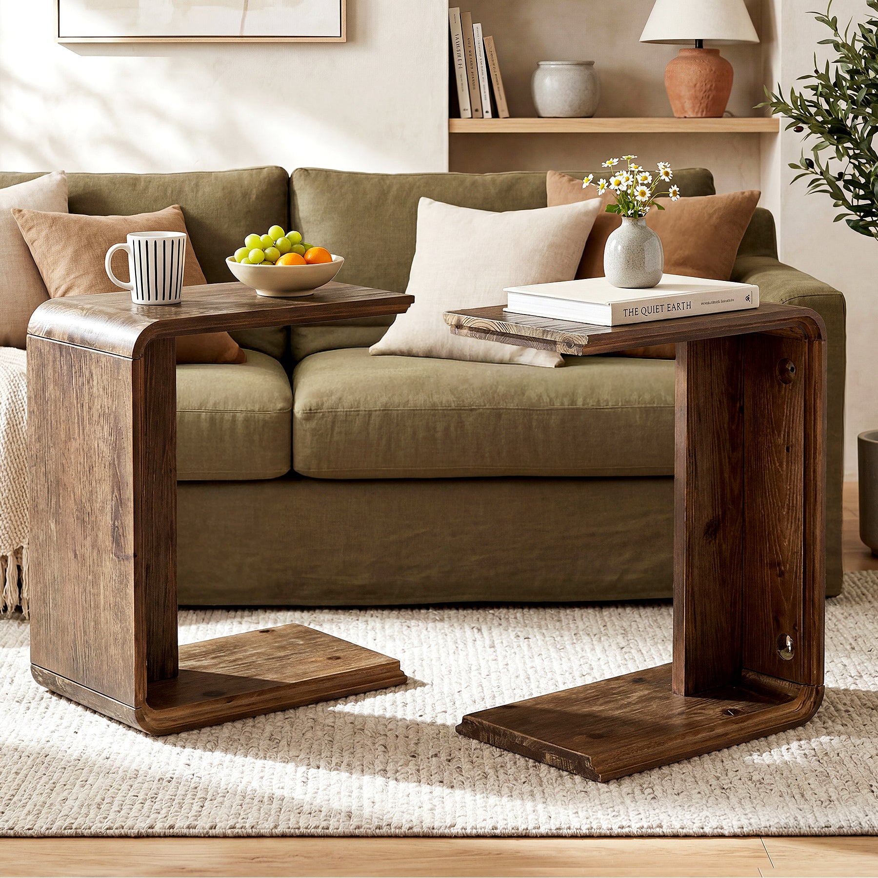 Tribesigns C-Shaped Solid Wood End Table for Small Spaces, Narrow Sofa Side Table for Living Room