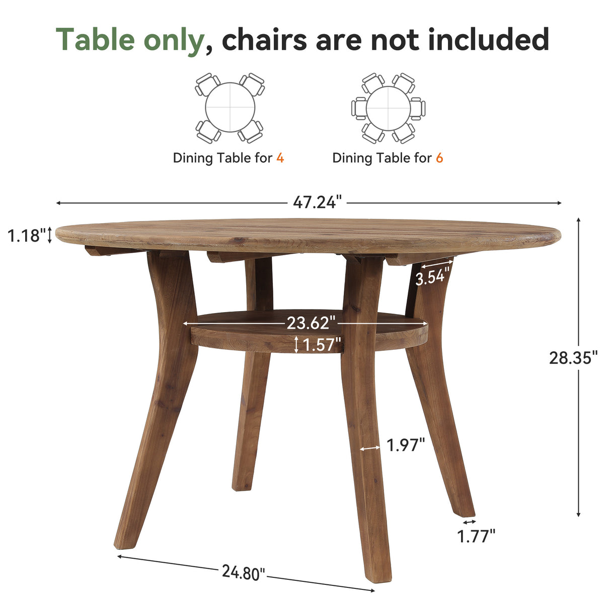 Tribesigns 47.2 Inch Solid Wood Round Dining Table for 4-6, Farmhouse Kitchen Table with Lower Storage Shelf