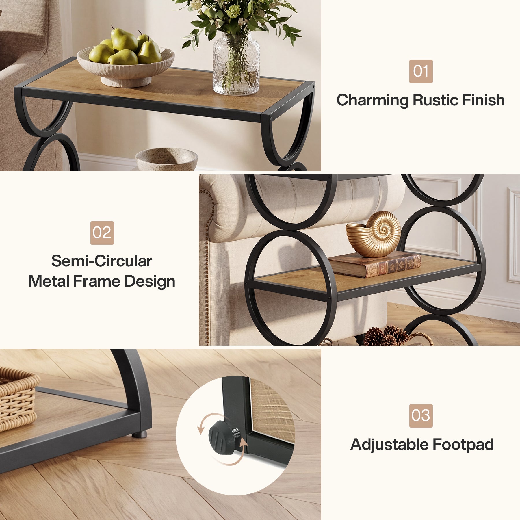 Tribesigns 23.6-Inch 3-Tier End Table with Circular Side Frame, Narrow Industrial Side Table with Storage Shelves for Living Room