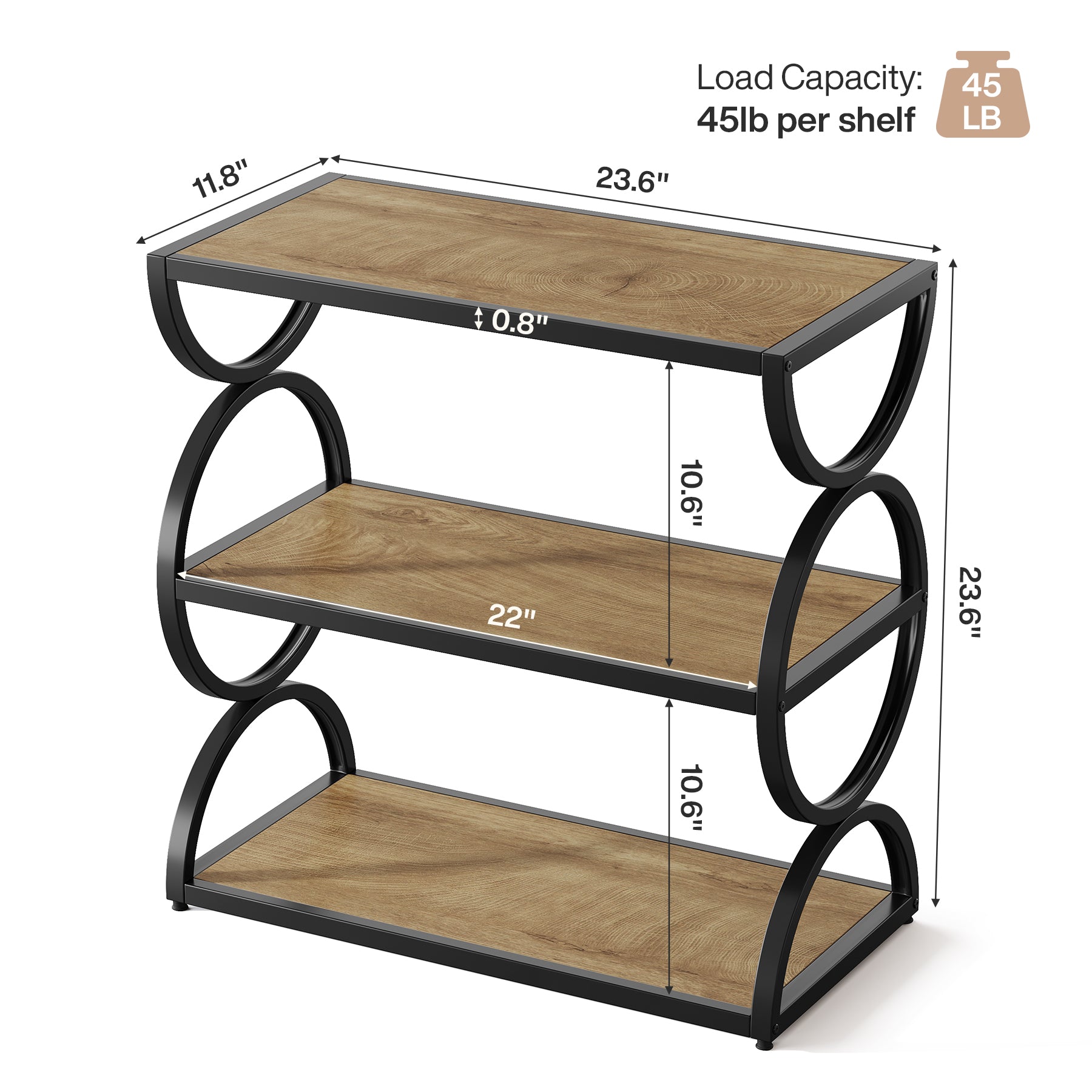 Tribesigns 23.6-Inch 3-Tier End Table with Circular Side Frame, Narrow Industrial Side Table with Storage Shelves for Living Room