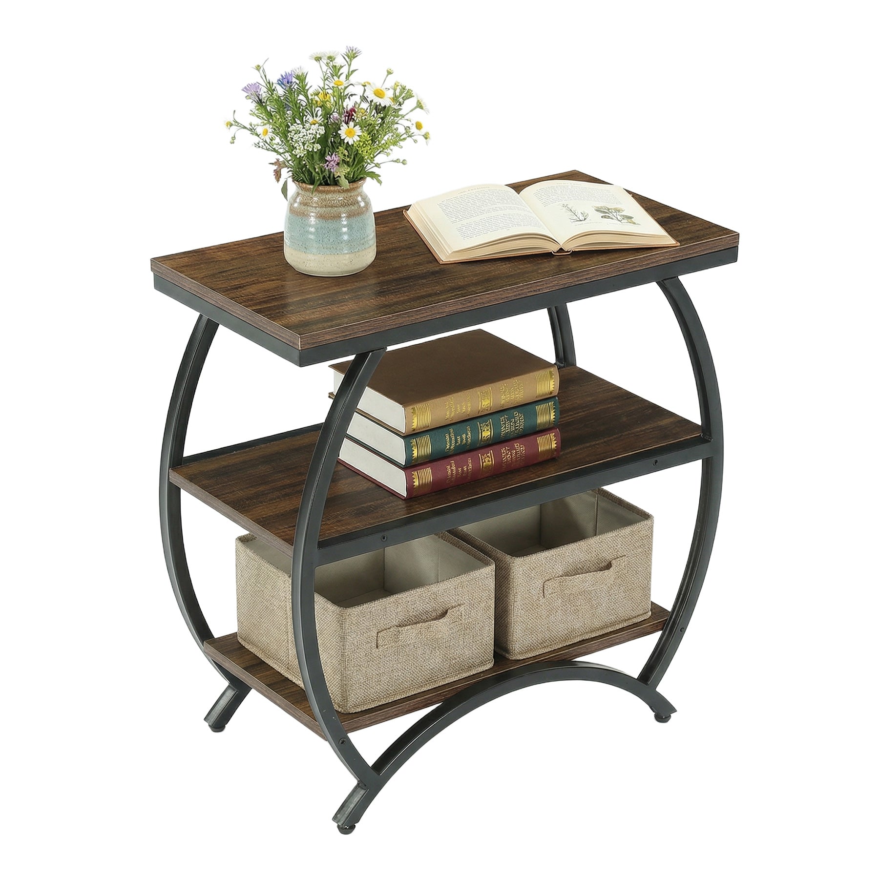 24 Inch Narrow End Table with Storage, 3 Tier Side Table for Living Room Bedroom Small Spaces