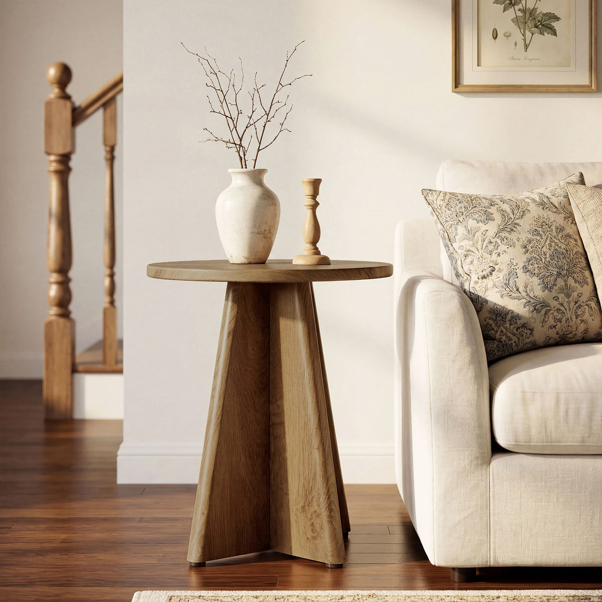 Tribesigns 19.69 Inch Round Side Table with Sculptural Cross Base, Modern Sofa Table for Living Room