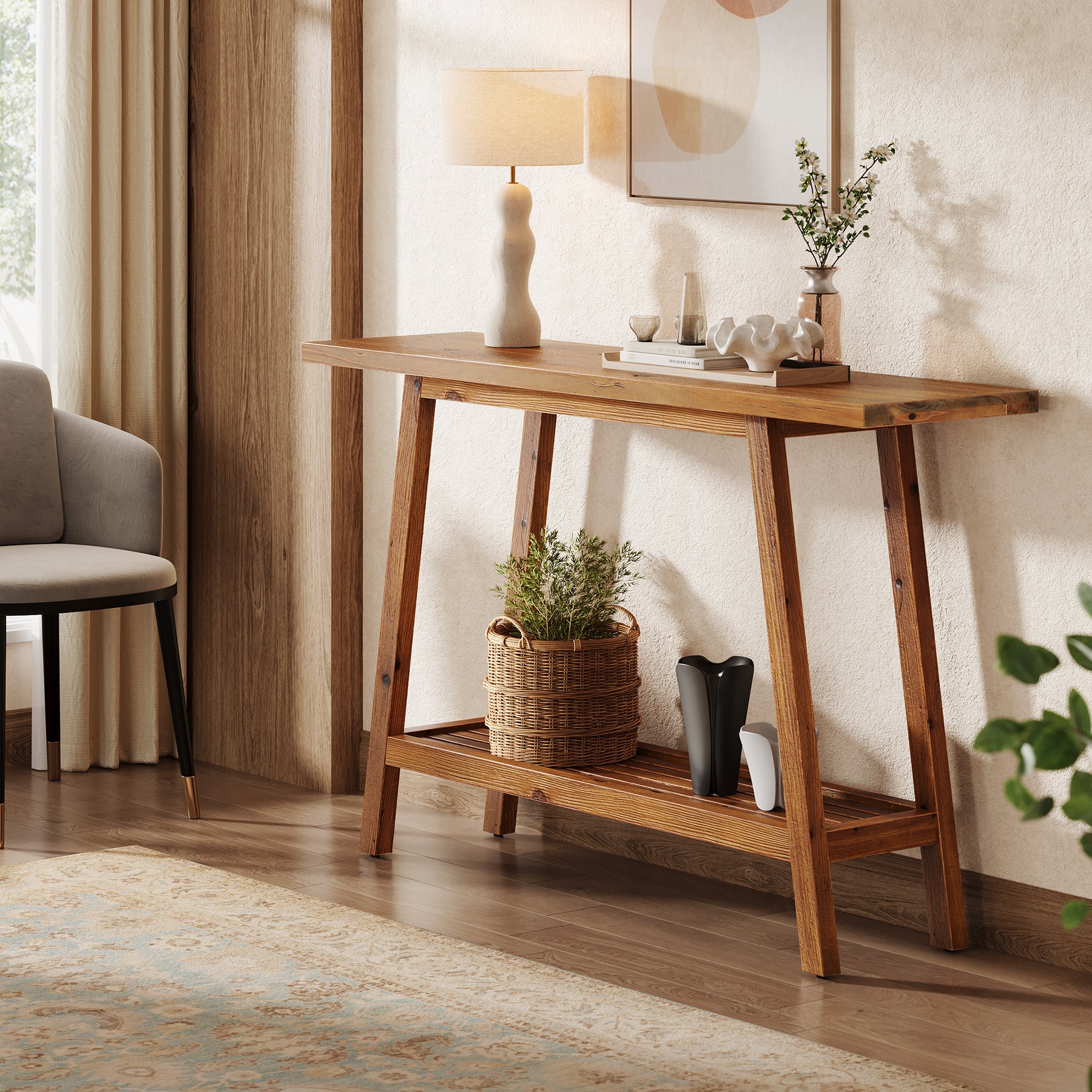 Tribesigns 41.3" Solid Wood Console Table, 2-Tier Entryway Table for Hallway