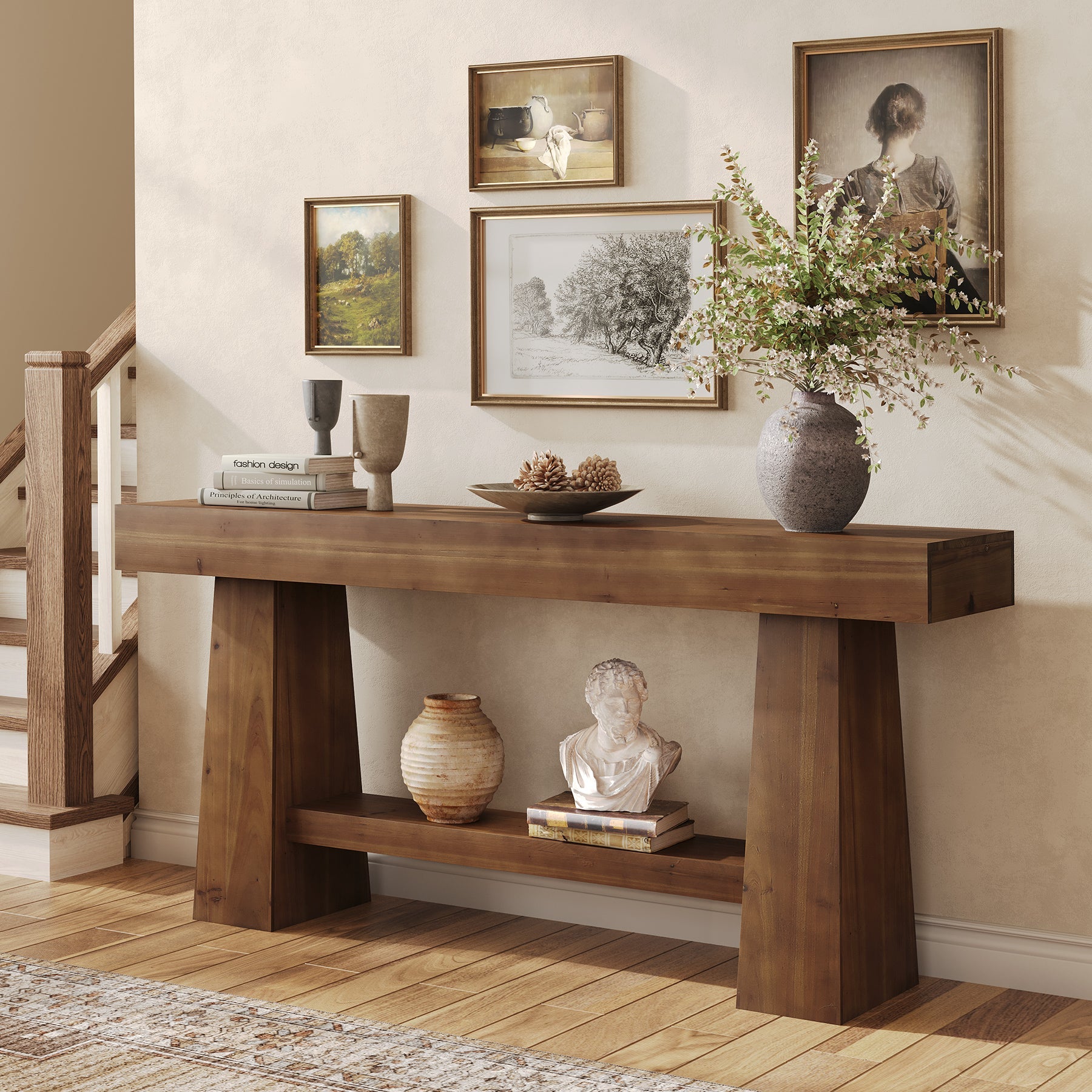 Tribesigns 63-Inch Solid Wood Console Table, Entryway Sofa Table with Storage for Behind Couch