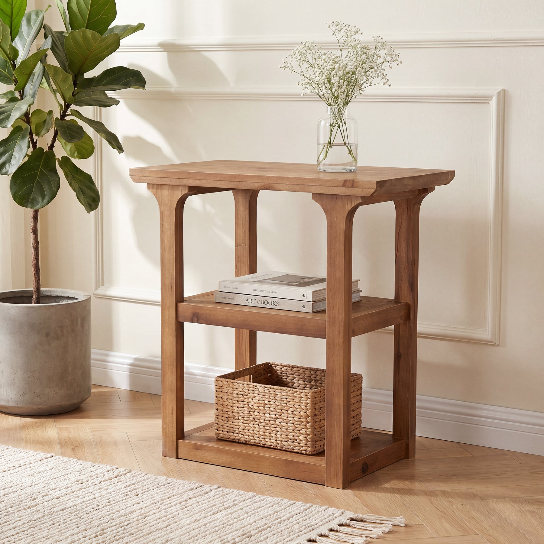 Tribesigns 23.6-Inch Solid Wood Nightstand with 3-Tier Storage, Farmhouse Bedside Table for Bedroom