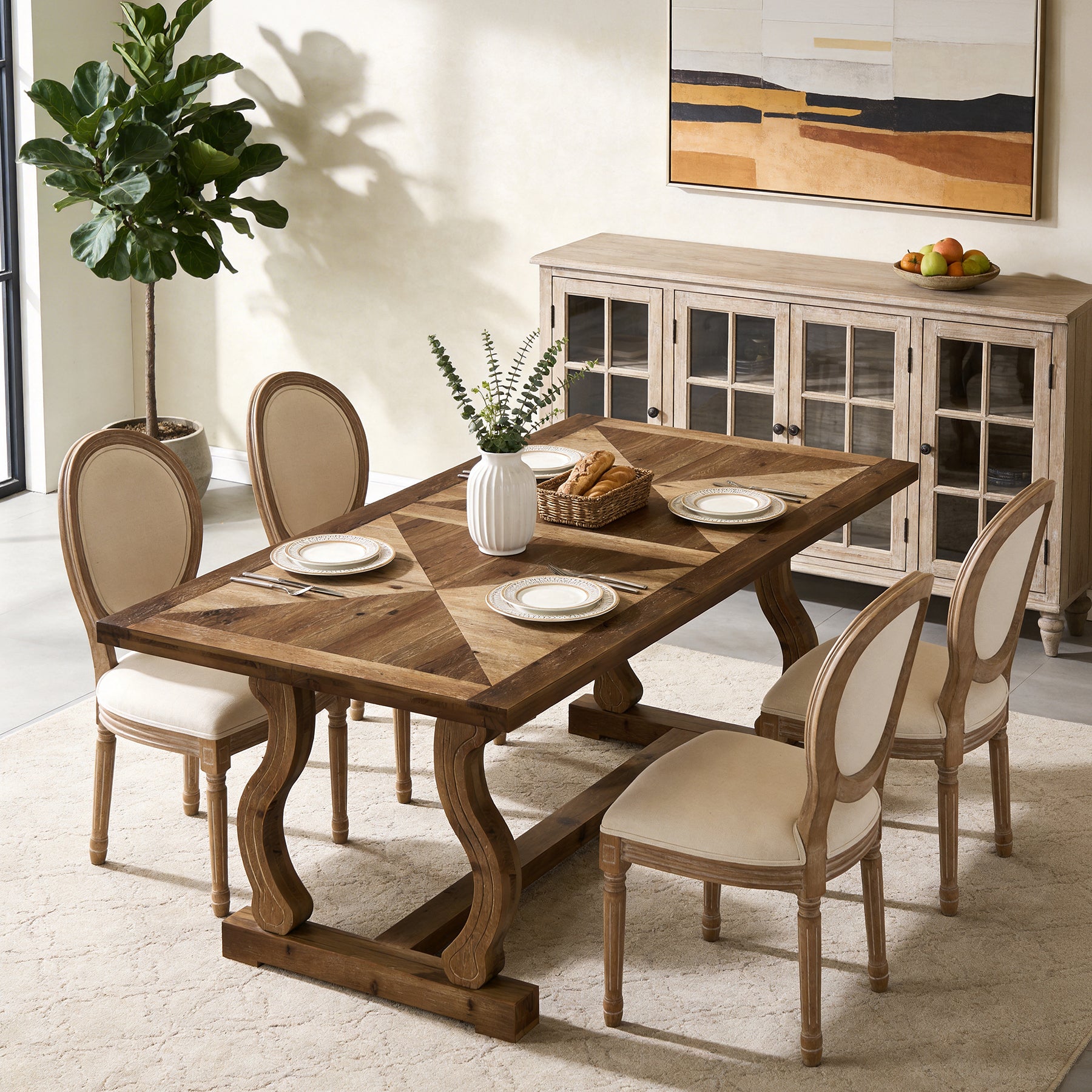 Tribesigns 63-Inch Solid Wood Dining Table with Diamond Parquetry, Farmhouse Table for Dining Room