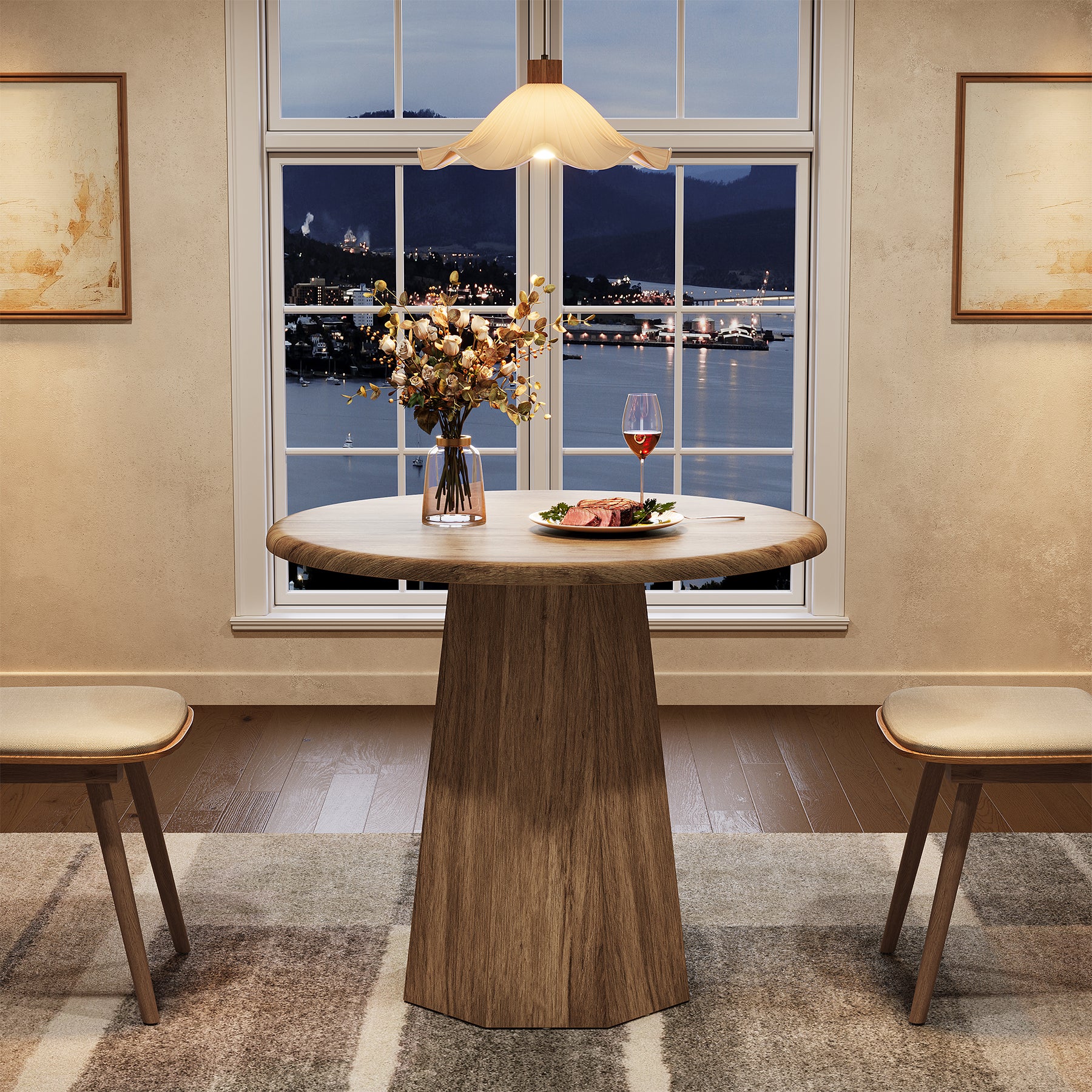 Compact Round Dining Table 31.5", Octagonal Base Kitchen Table for 2-4 People