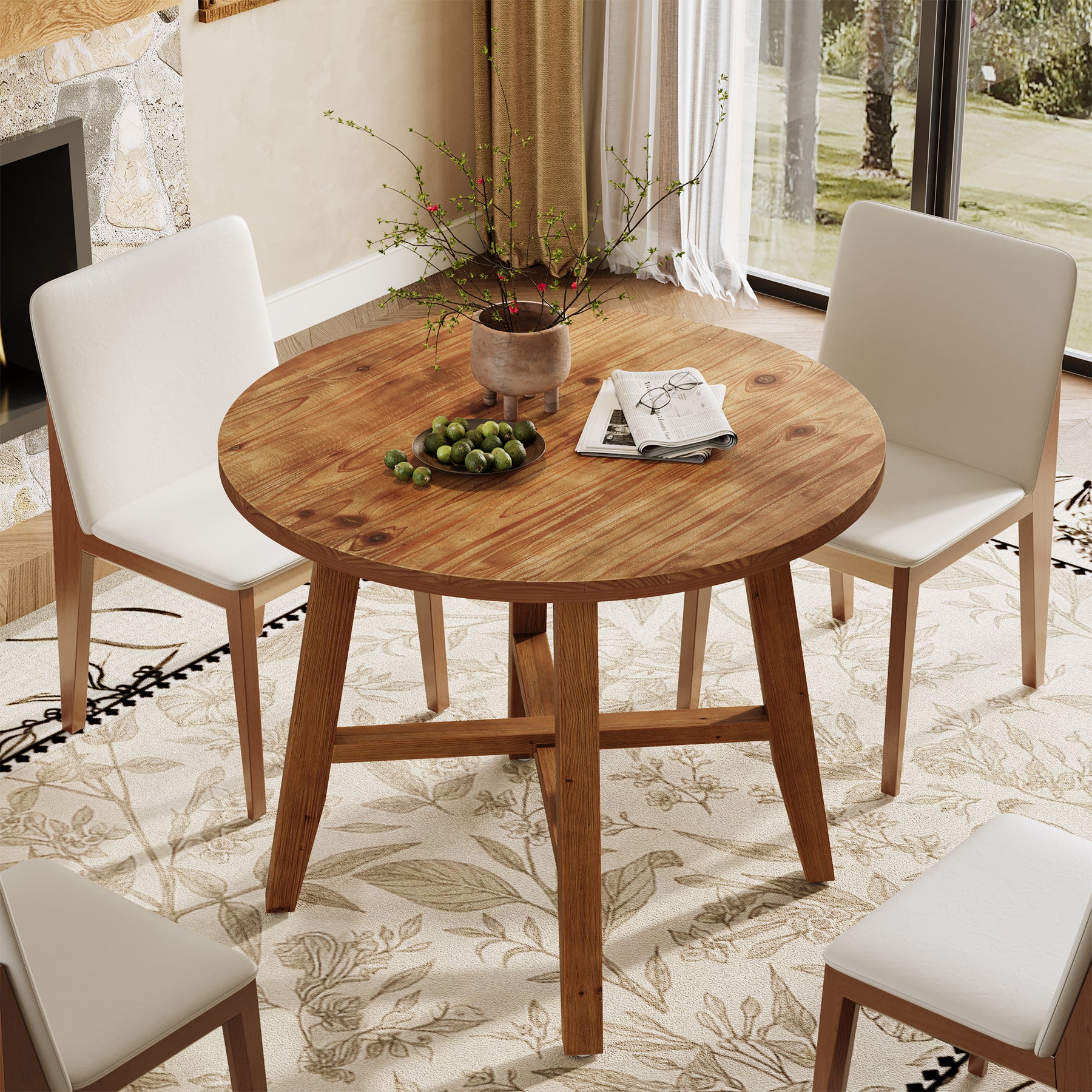 31.5 Inch Solid Wood Round Dining Table for 2–4, Farmhouse Small Kitchen Table for Small Spaces