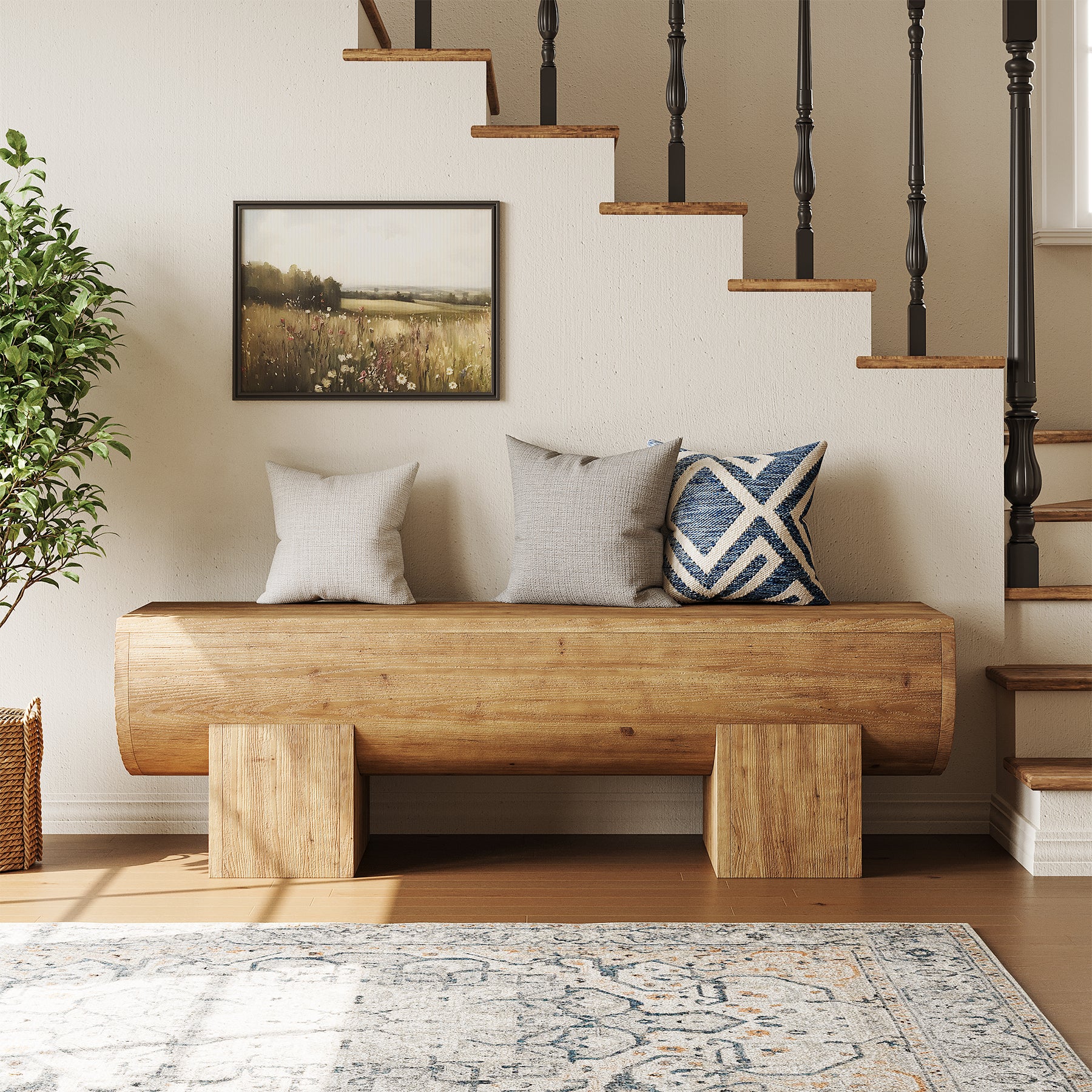 47" Solid Wood Entryway Bench, Farmhouse Indoor Entry Bench Seat