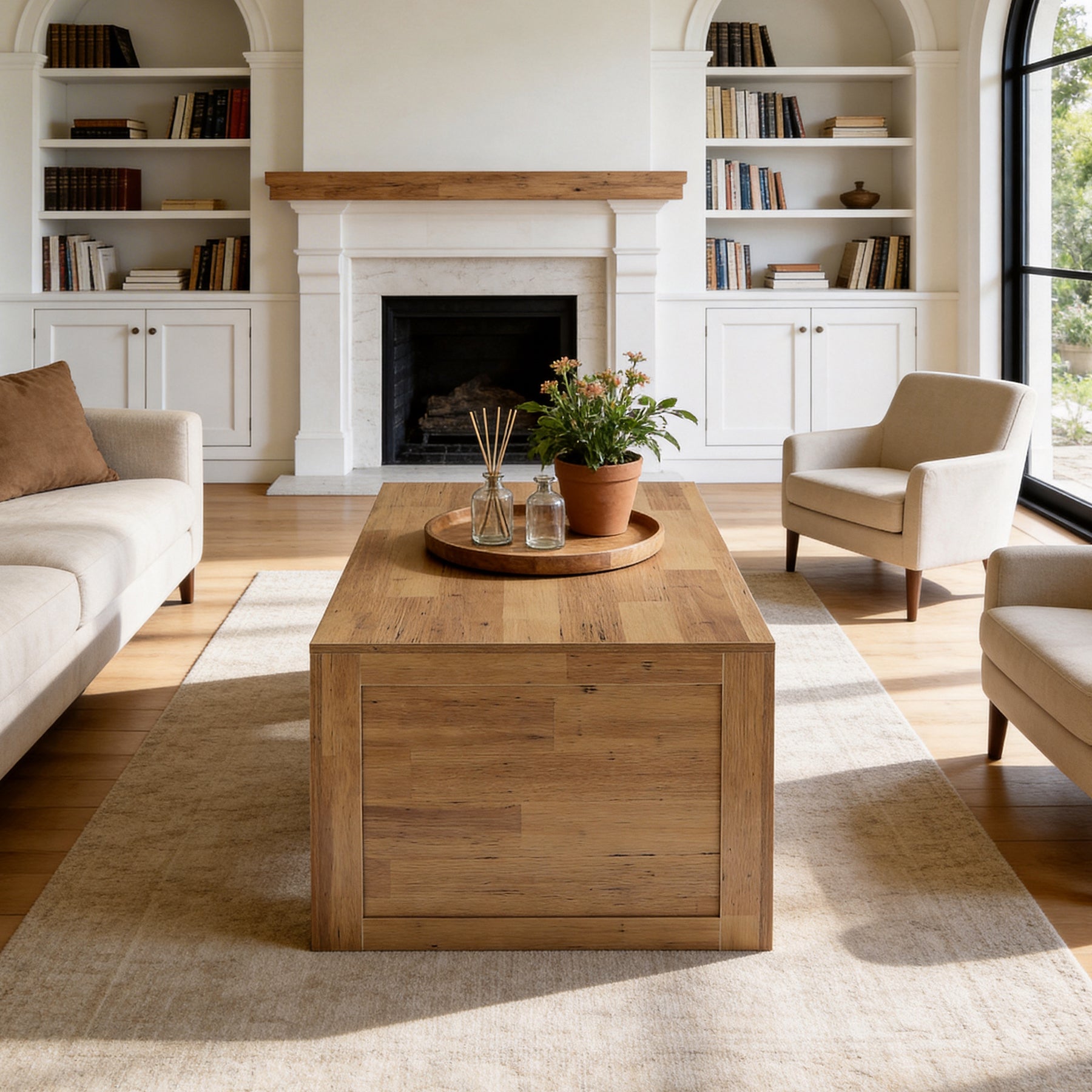 Tribesigns 47.2-Inch Farmhouse Coffee Table, Rectangular Table with Thick Panel Base