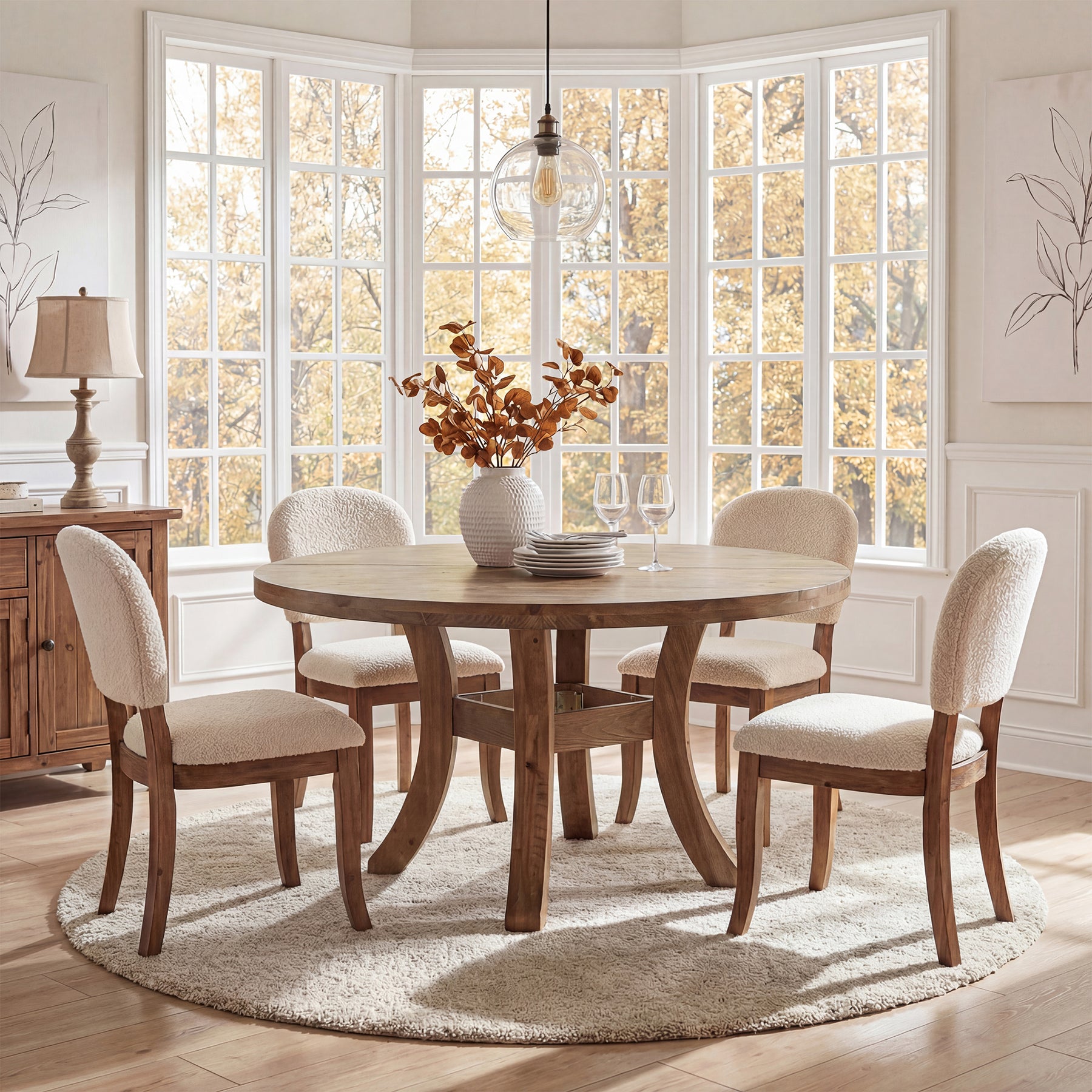 Tribesigns 47" Round Dining Table, Solid Wood Farmhouse Kitchen Table for 4-6 with Curved Legs