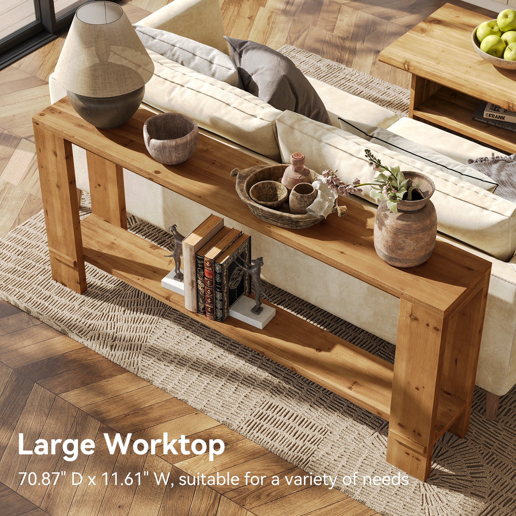 Tribesigns 70.9-Inch Solid Wood Console Table, 2-Tier Hallway Table