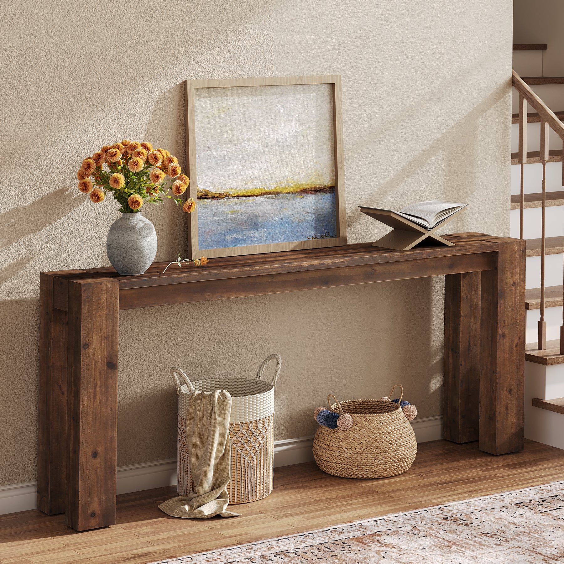 Tribesigns 70.9-Inch Solid Wood Console Table, Sofa Table for Hallway