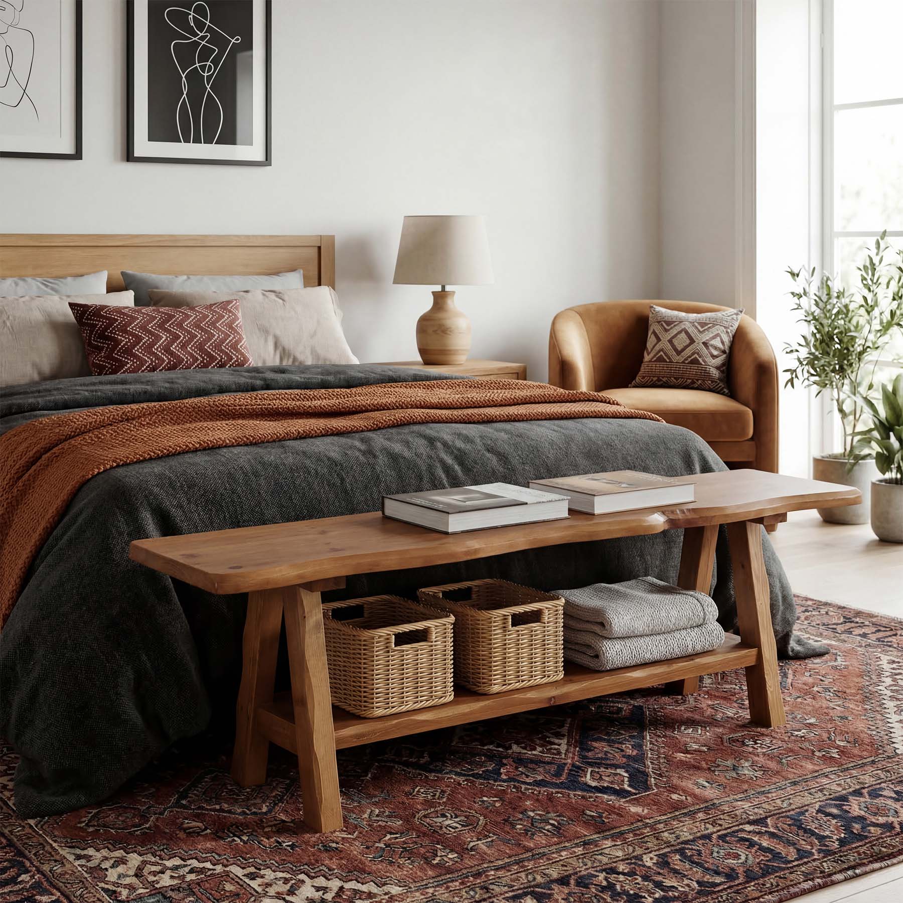Tribesigns 55-Inch Solid Wood Entryway Bench with Live-Edge, 2-Tier Shoe Storage for Bedroom