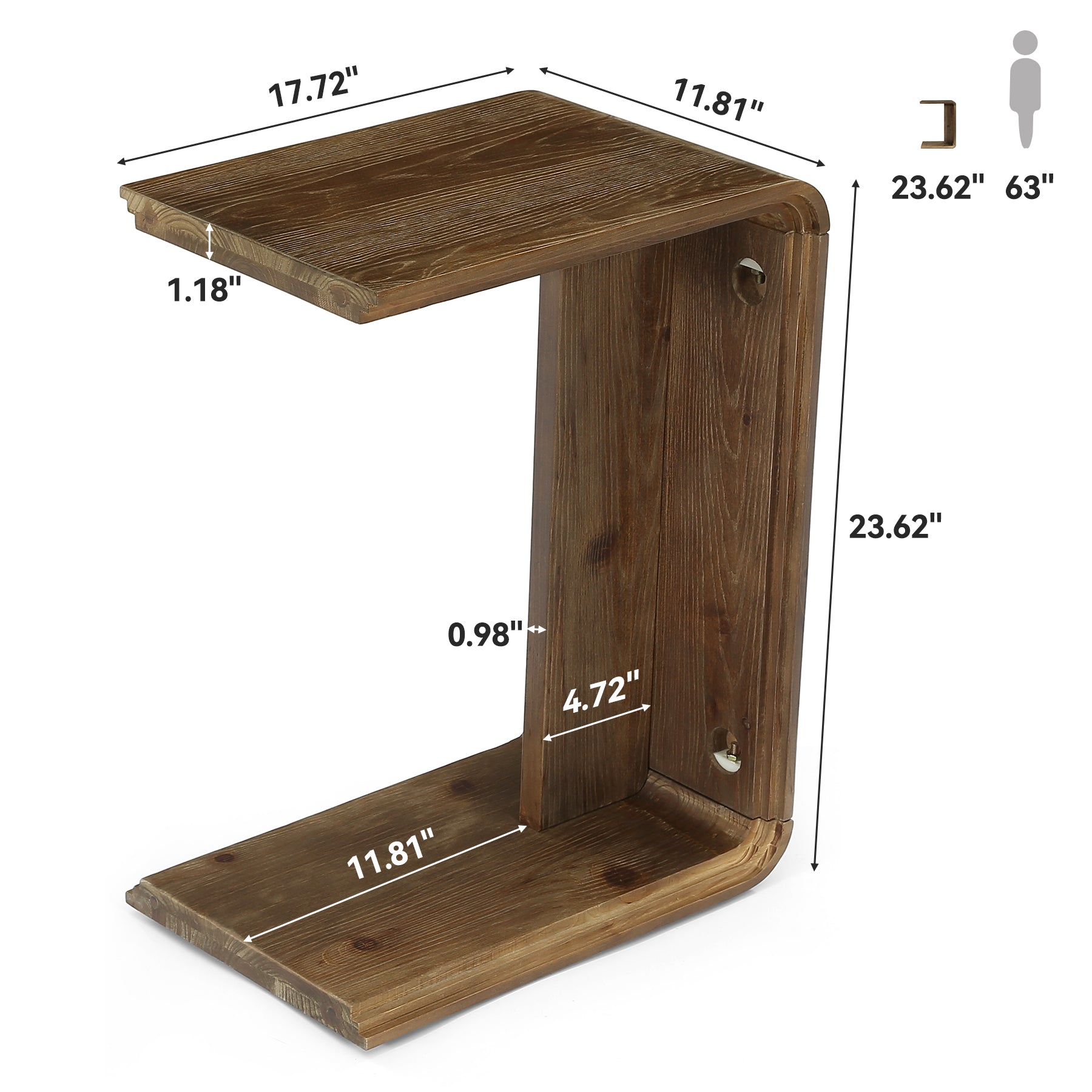 Tribesigns C-Shaped Solid Wood End Table for Small Spaces, Narrow Sofa Side Table for Living Room