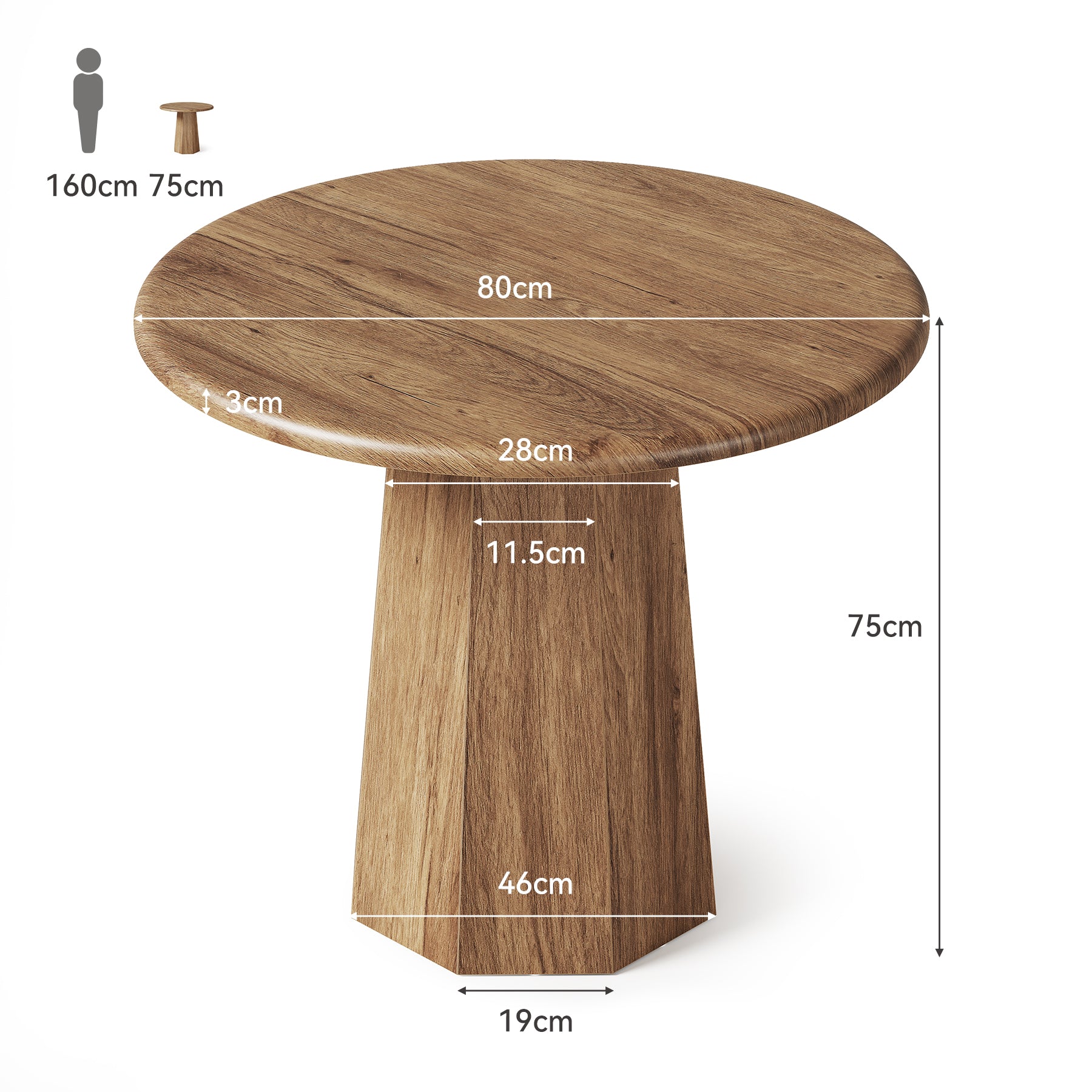 Compact Round Dining Table 31.5", Octagonal Base Kitchen Table for 2-4 People