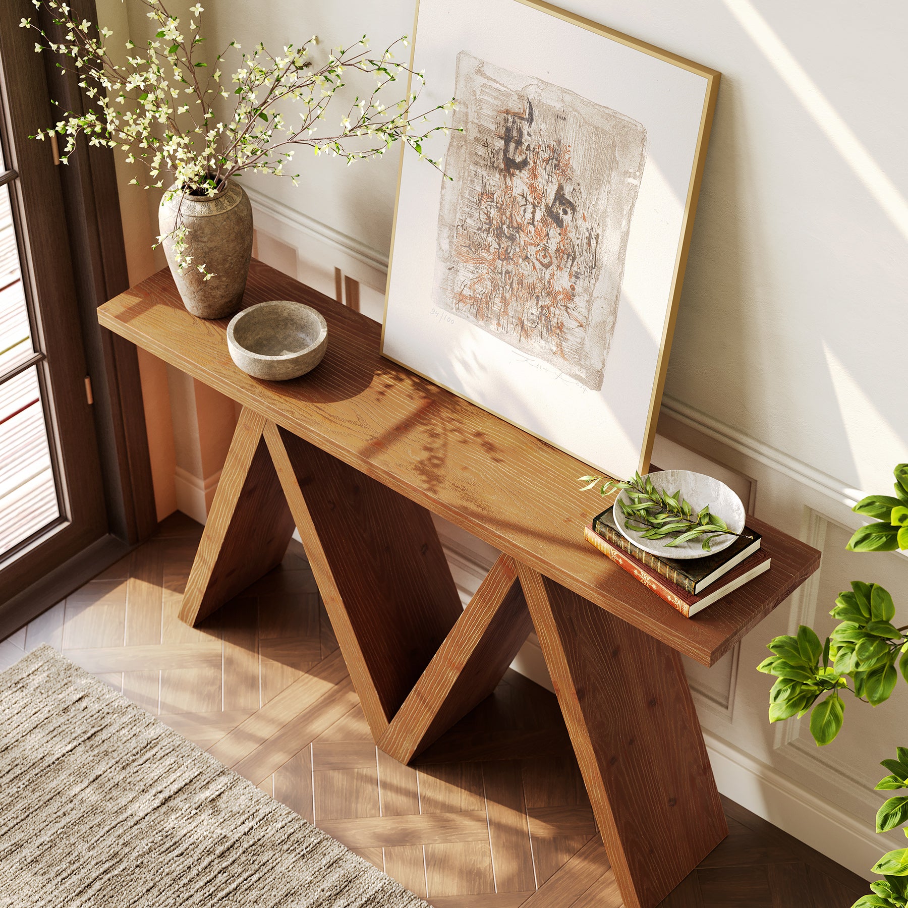 Tribesigns 63-Inch Solid Wood Console Table, Farmhouse Entryway Sofa Table with M-Shaped Base for Living Room and Hallway
