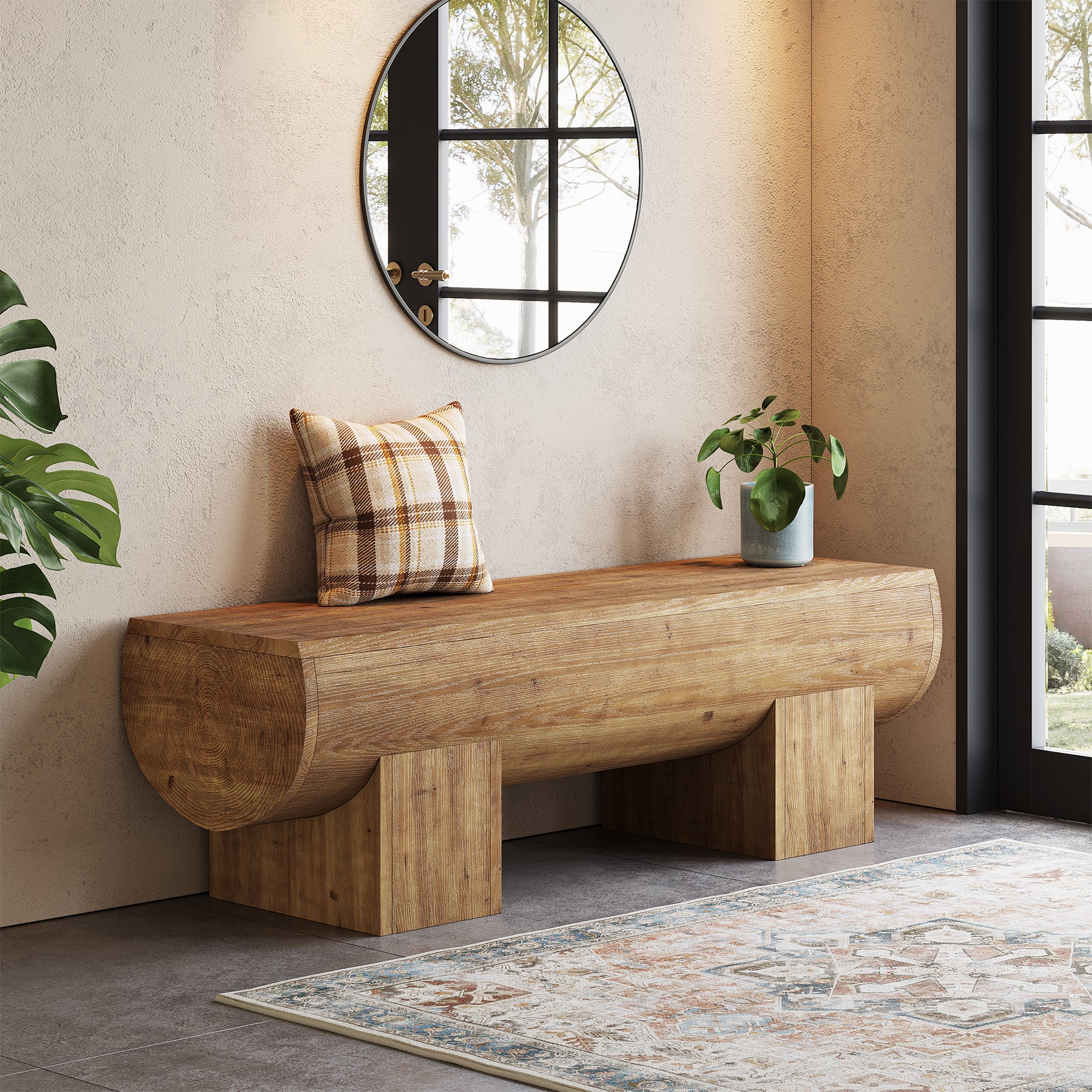47" Solid Wood Entryway Bench, Farmhouse Indoor Entry Bench Seat