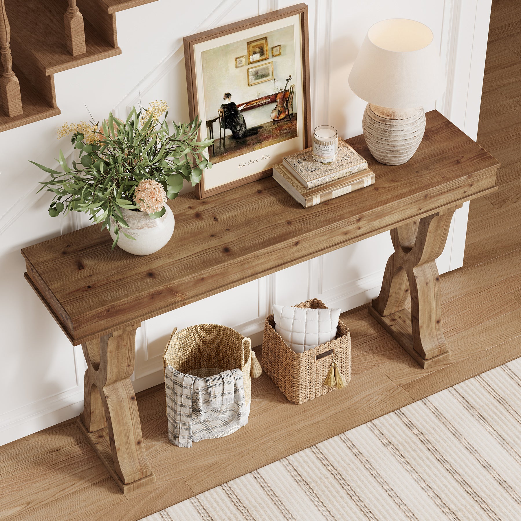 63 Inch Solid Wood Console Table, Farmhouse Narrow Entryway Sofa Table