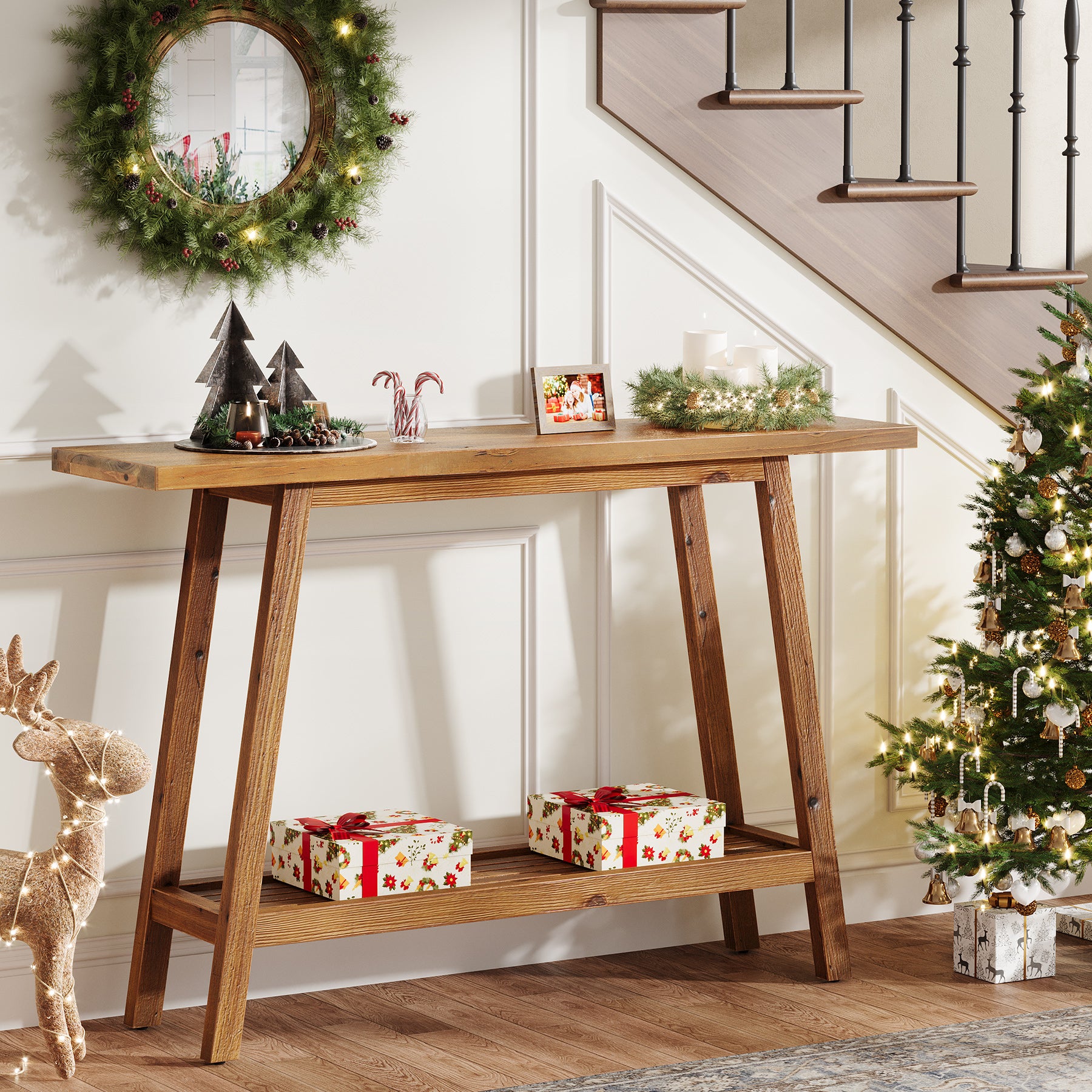 Tribesigns 41.3" Solid Wood Console Table, 2-Tier Entryway Table for Hallway