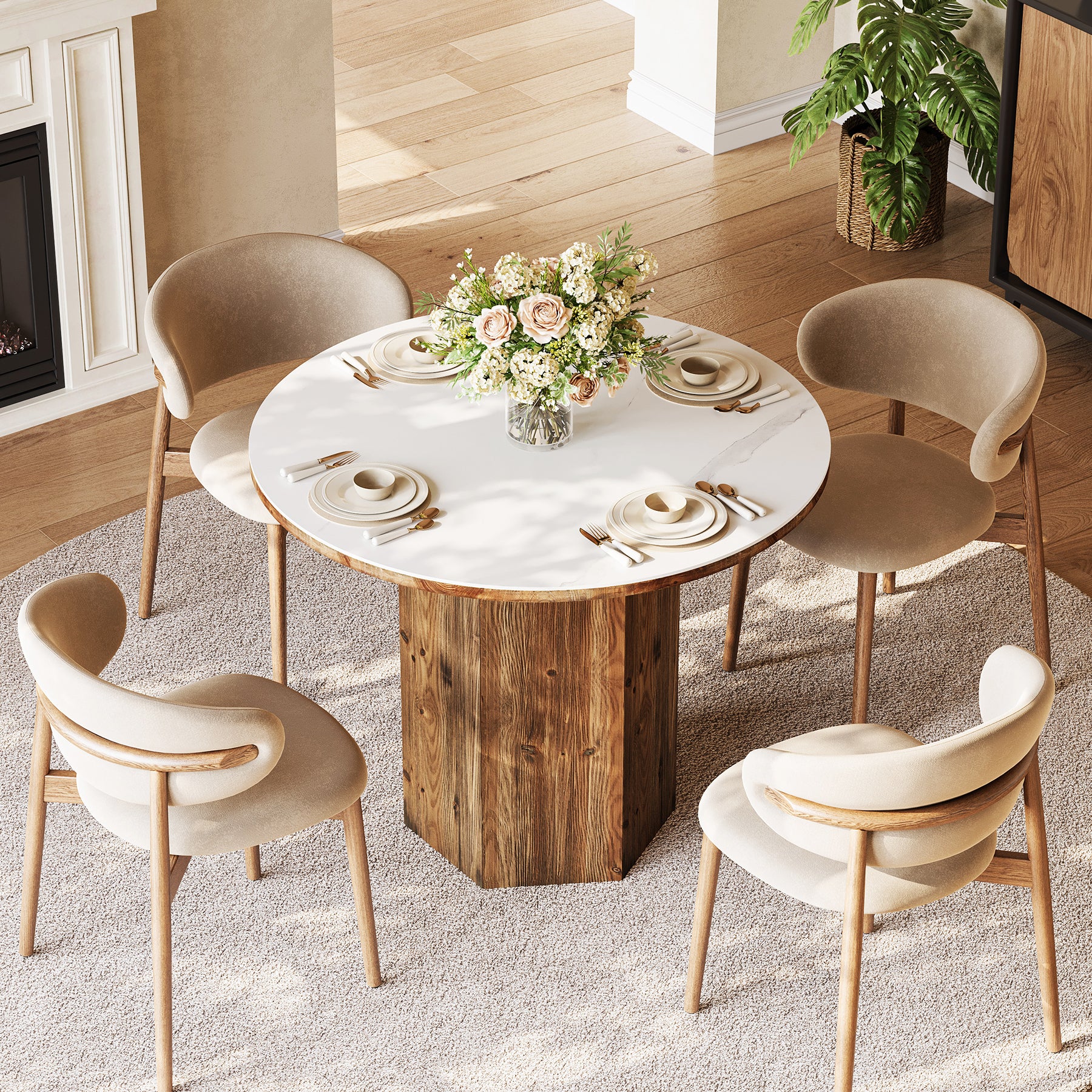 31.5 Inch Round Dining Table for 2–3, Sintered Stone Bistro Table with Solid Wood Base