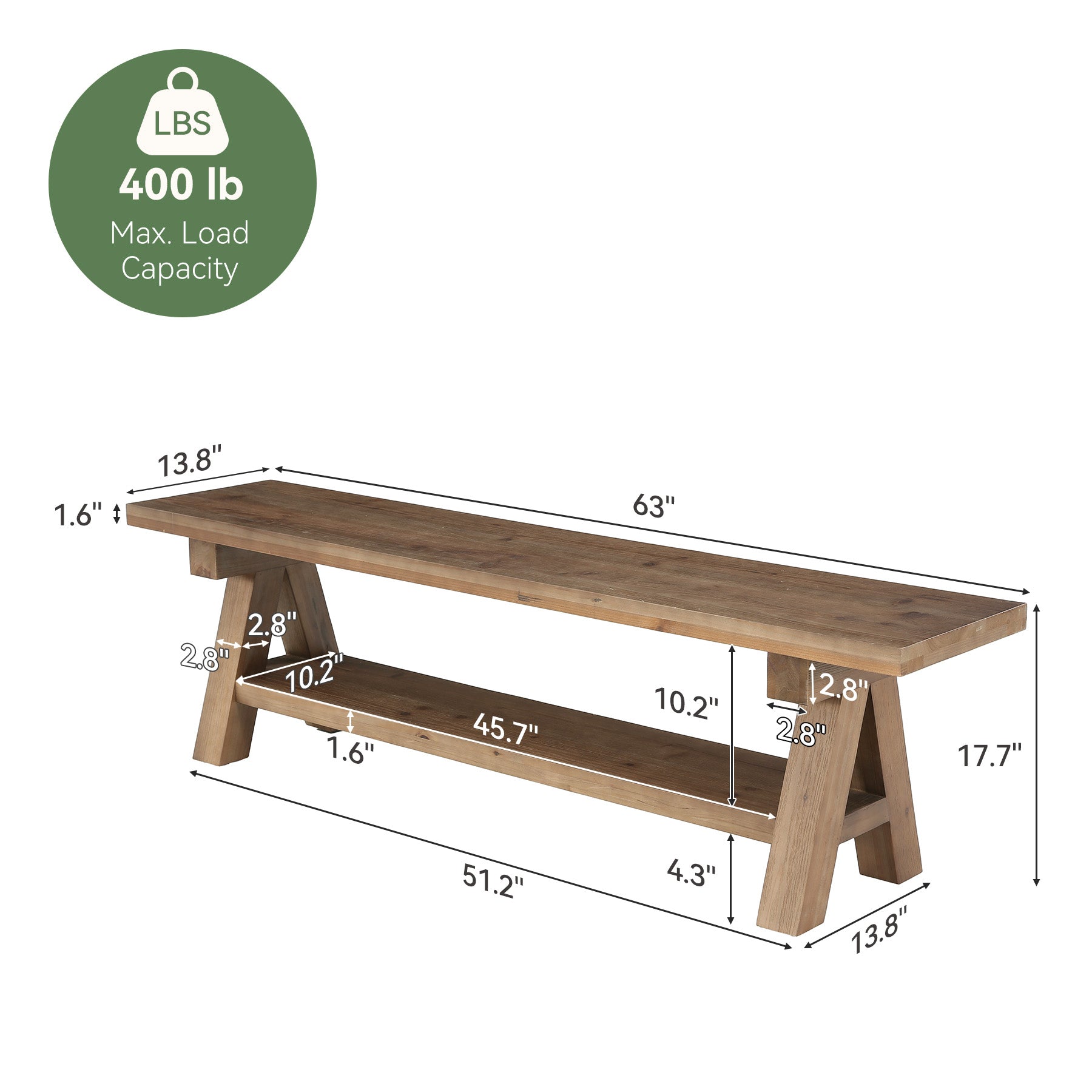 Tribesigns 63-Inch Solid Wood Entryway Bench, Dining Bench with Open Storage for Hallway and Foyer