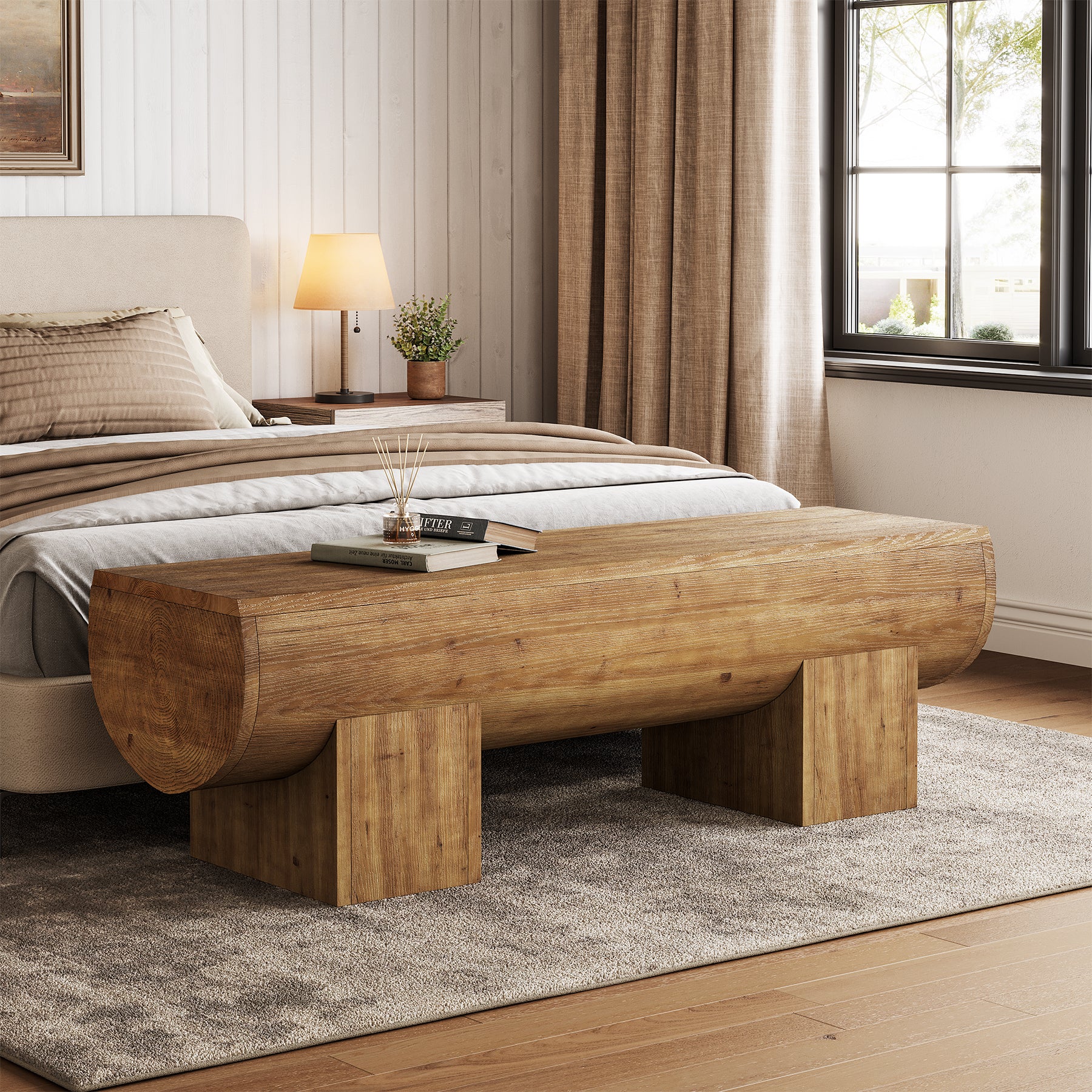 47" Solid Wood Entryway Bench, Farmhouse Indoor Entry Bench Seat