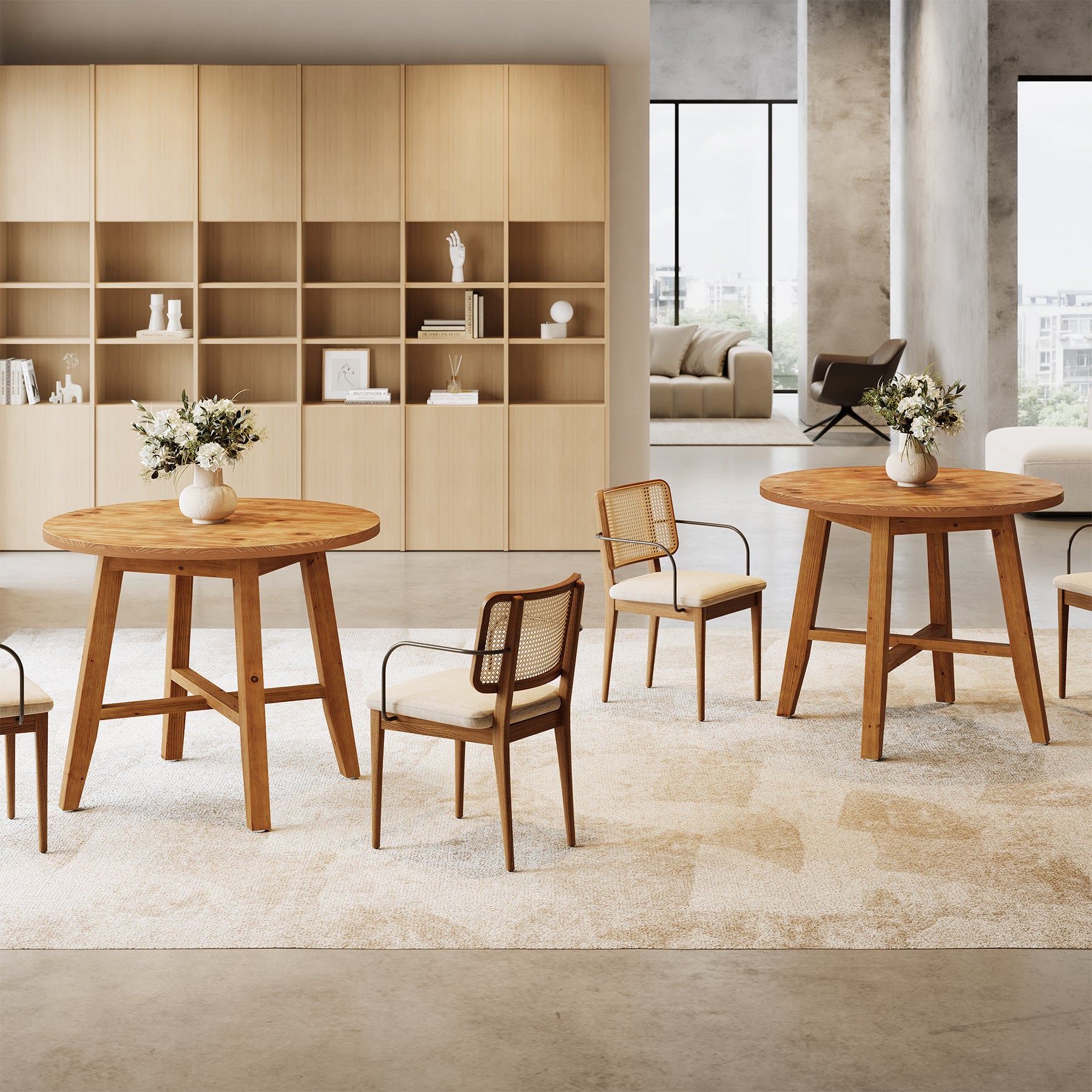 31.5" Solid Wood Round Conference Table for 2–4, Small Space Office Meeting Table